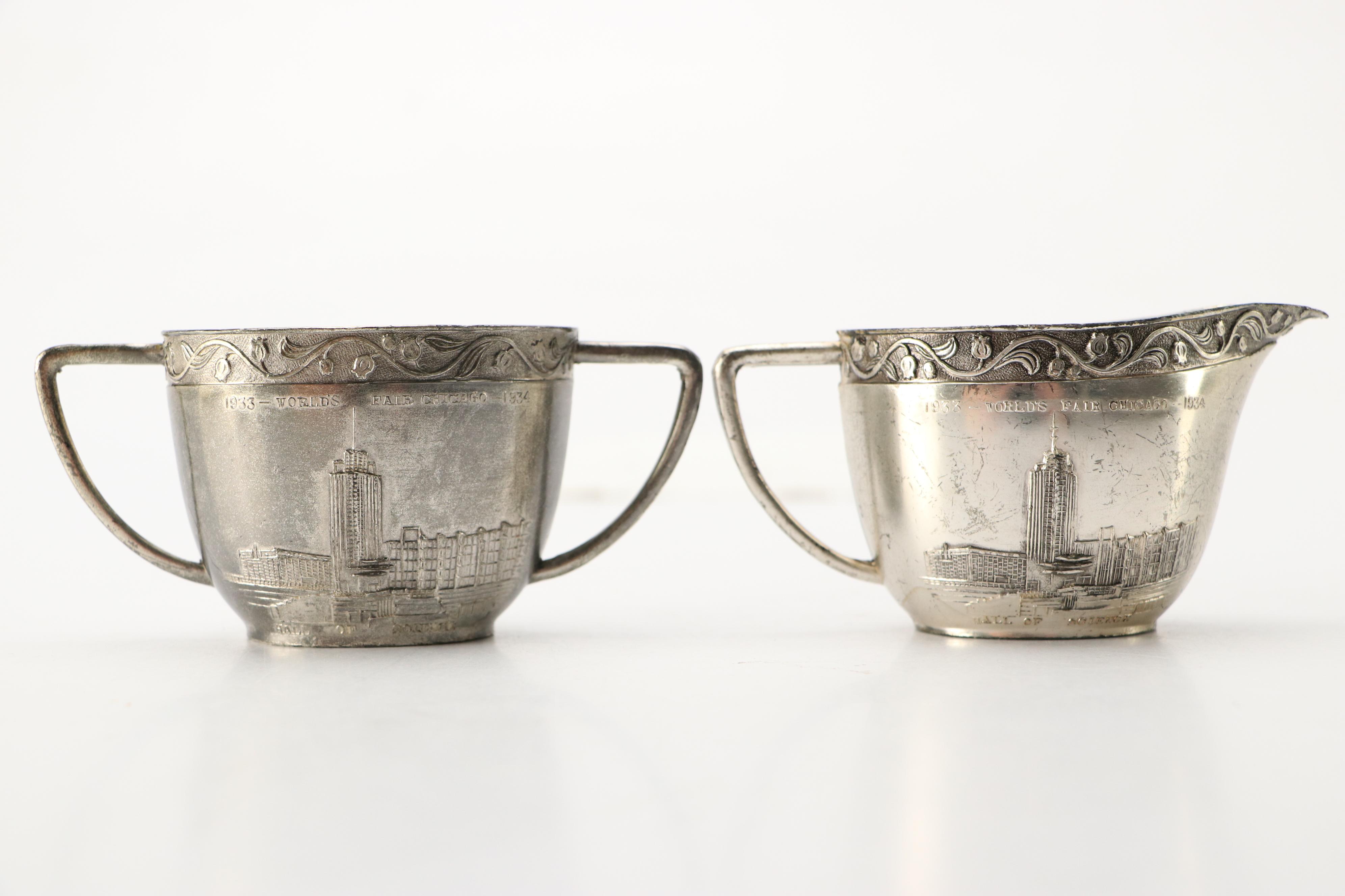 1933 Chicago World's Fair Sugar and Creamer Set with Other Tableware