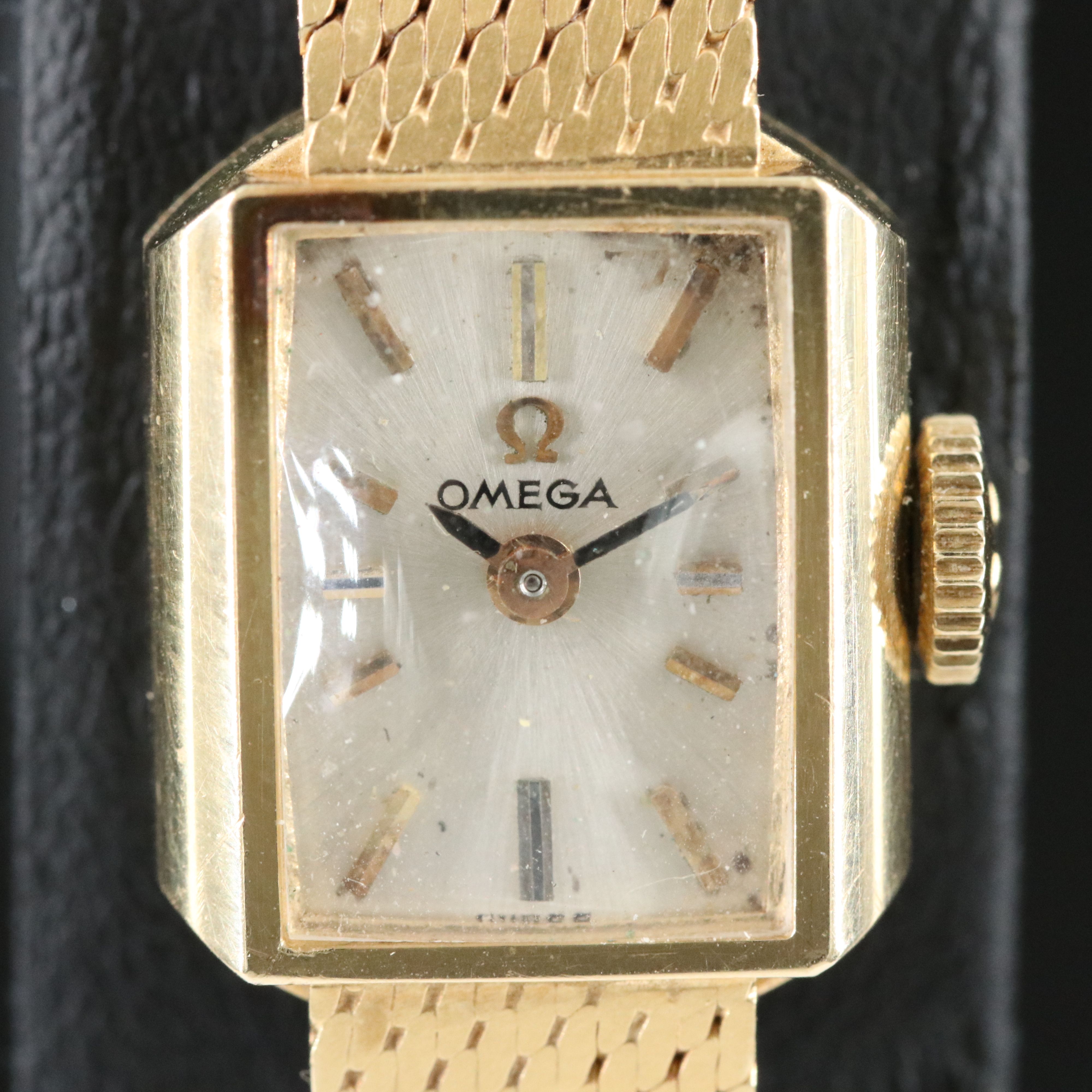 Vintage 14K Gold Omega Silver Dial 13mm Manual-Wind Watch
