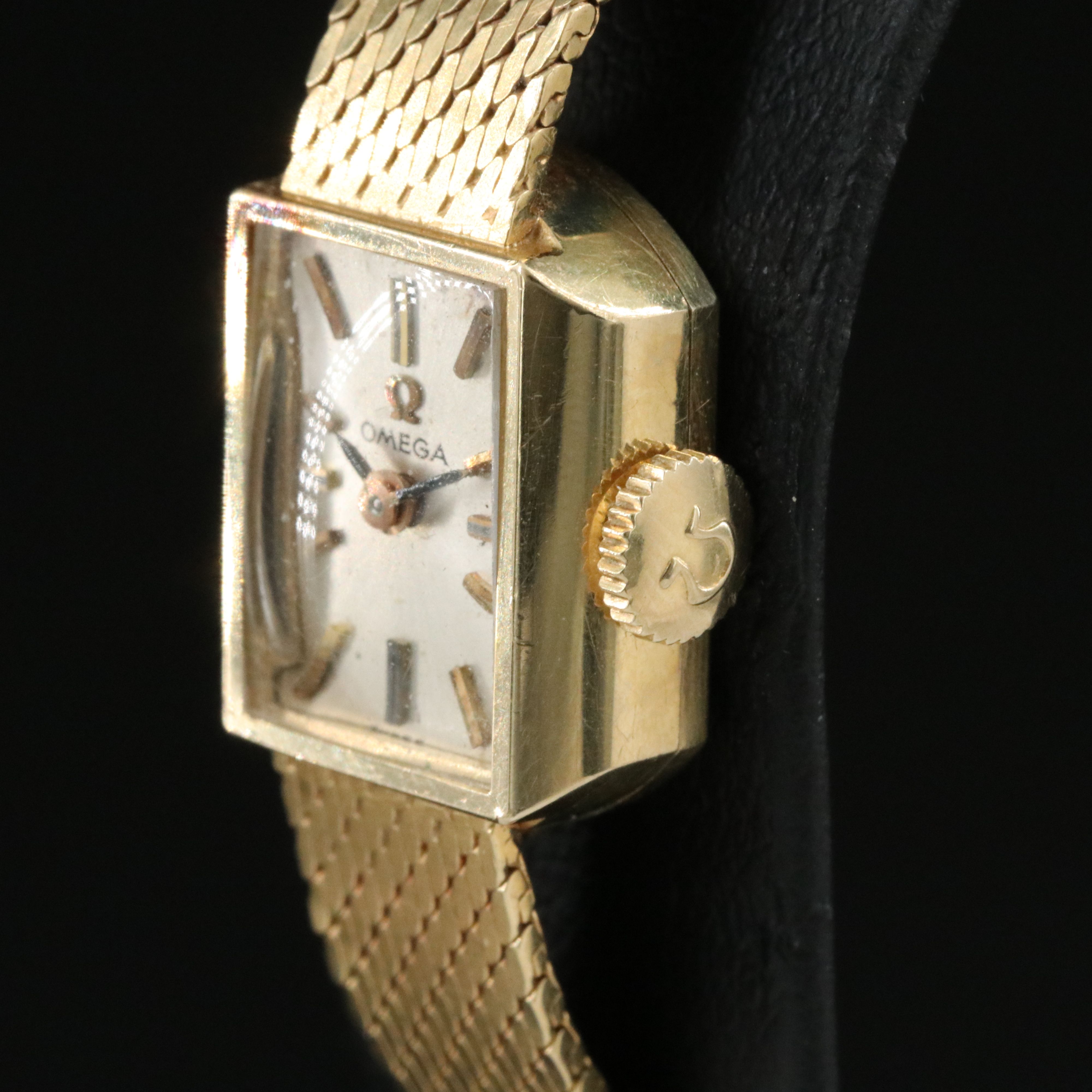 Vintage 14K Gold Omega Silver Dial 13mm Manual-Wind Watch