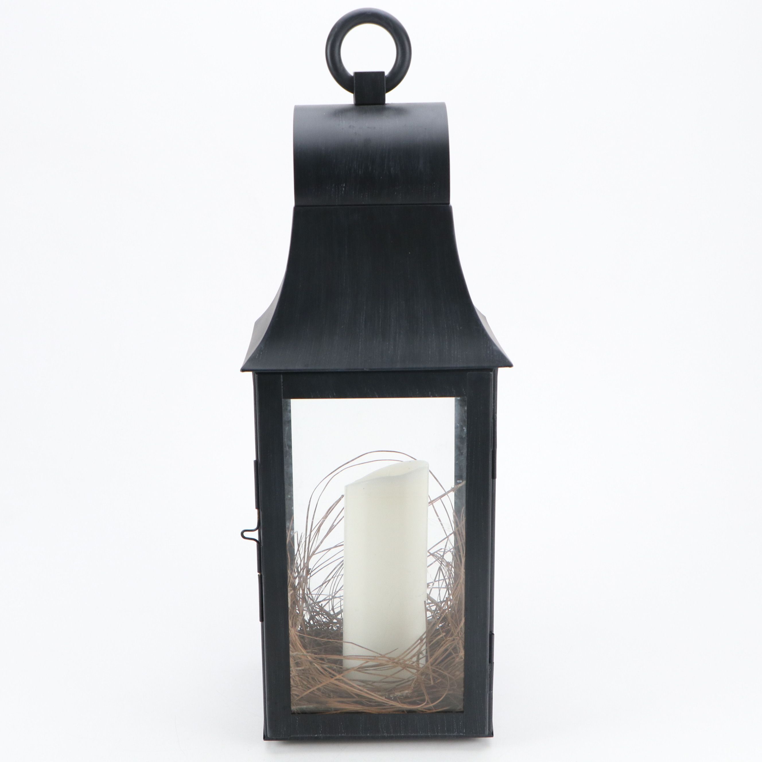 Large Metal and Glass Lantern with LED Candle