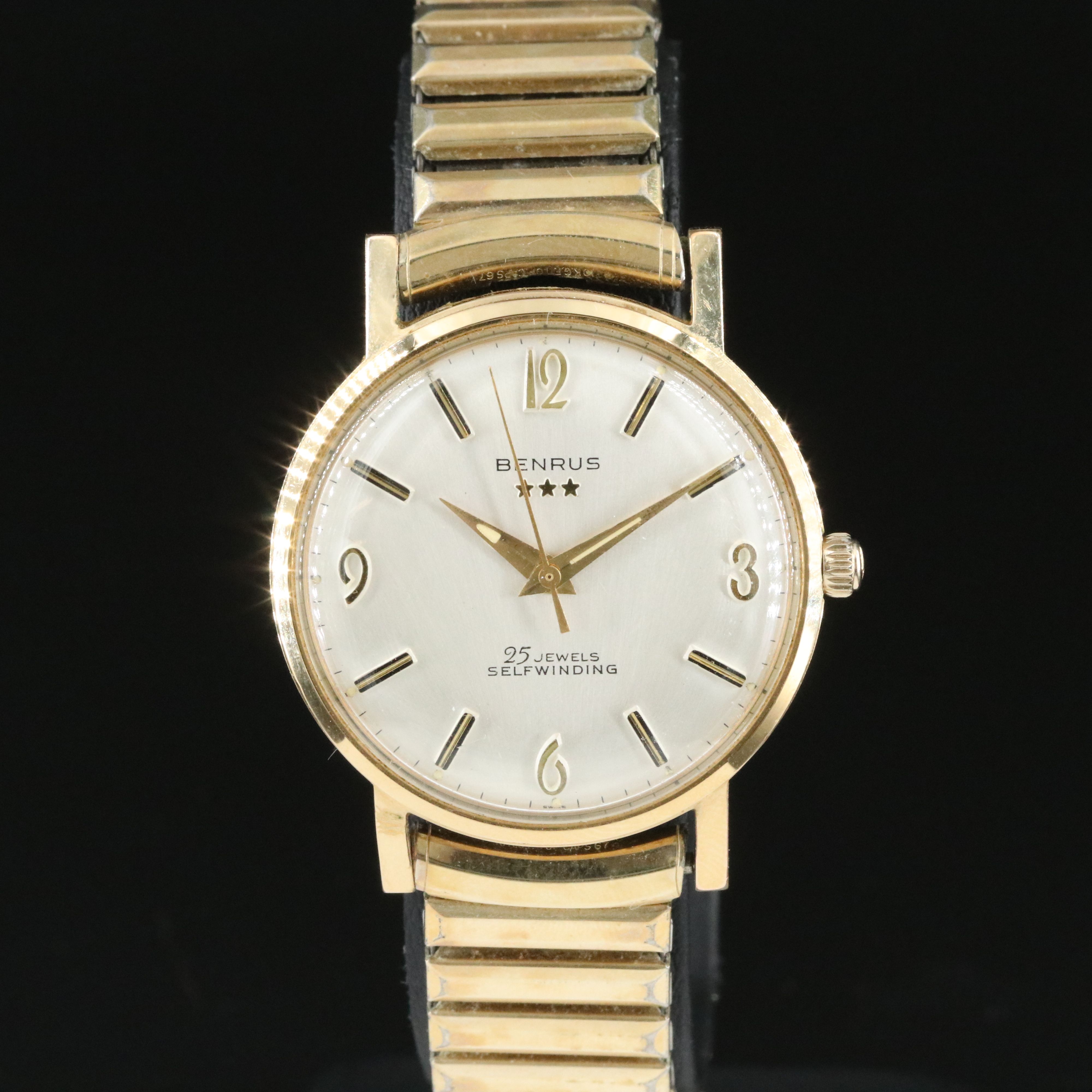 Vintage Benrus 3021 Silver Dial 34mm Gold-Plated Automatic Watch with Box