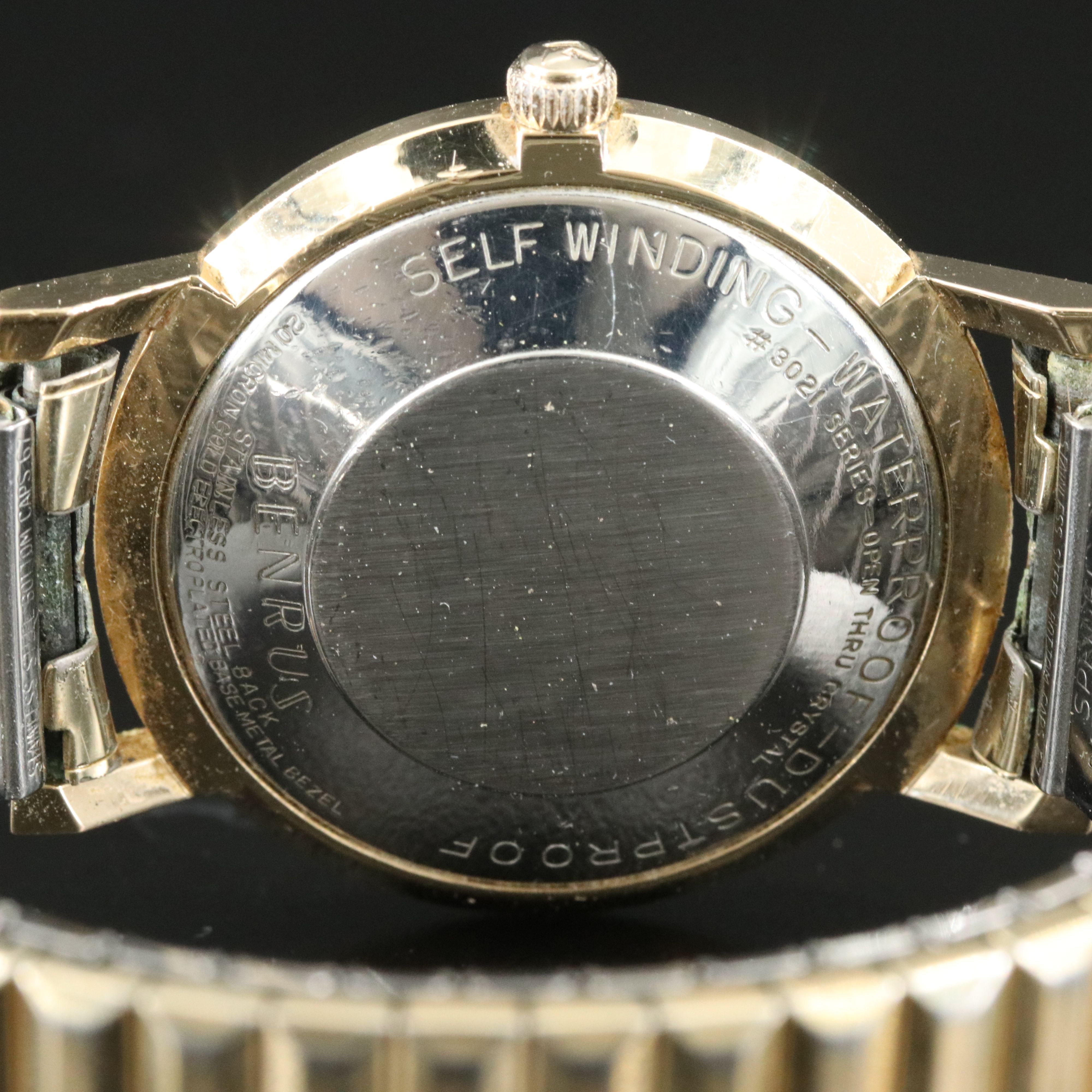 Vintage Benrus 3021 Silver Dial 34mm Gold-Plated Automatic Watch with Box