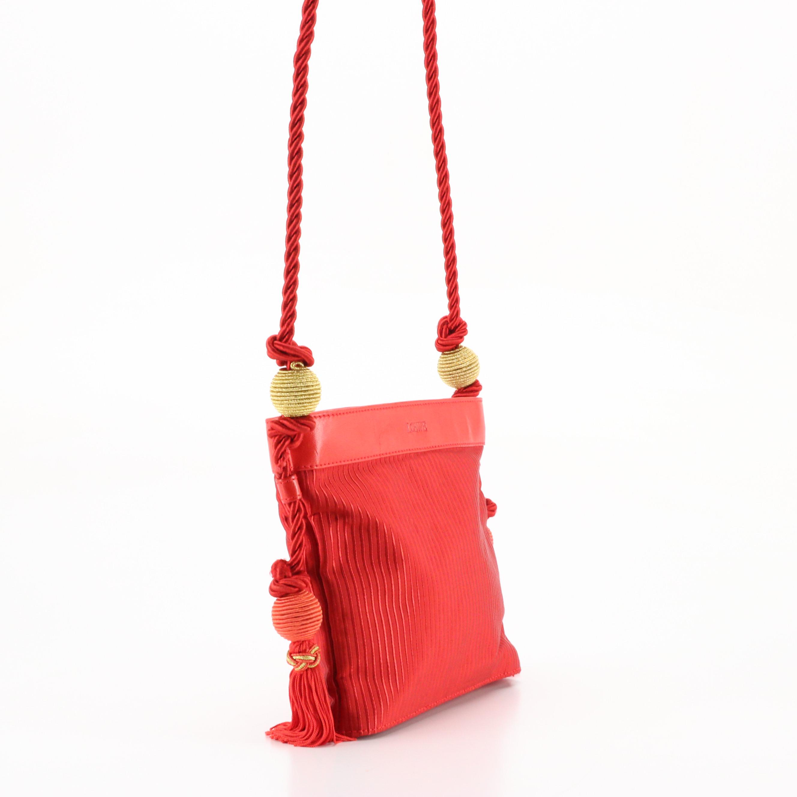 Loewe Red Textile and Lambskin Leather Tassel Cord Evening Bag