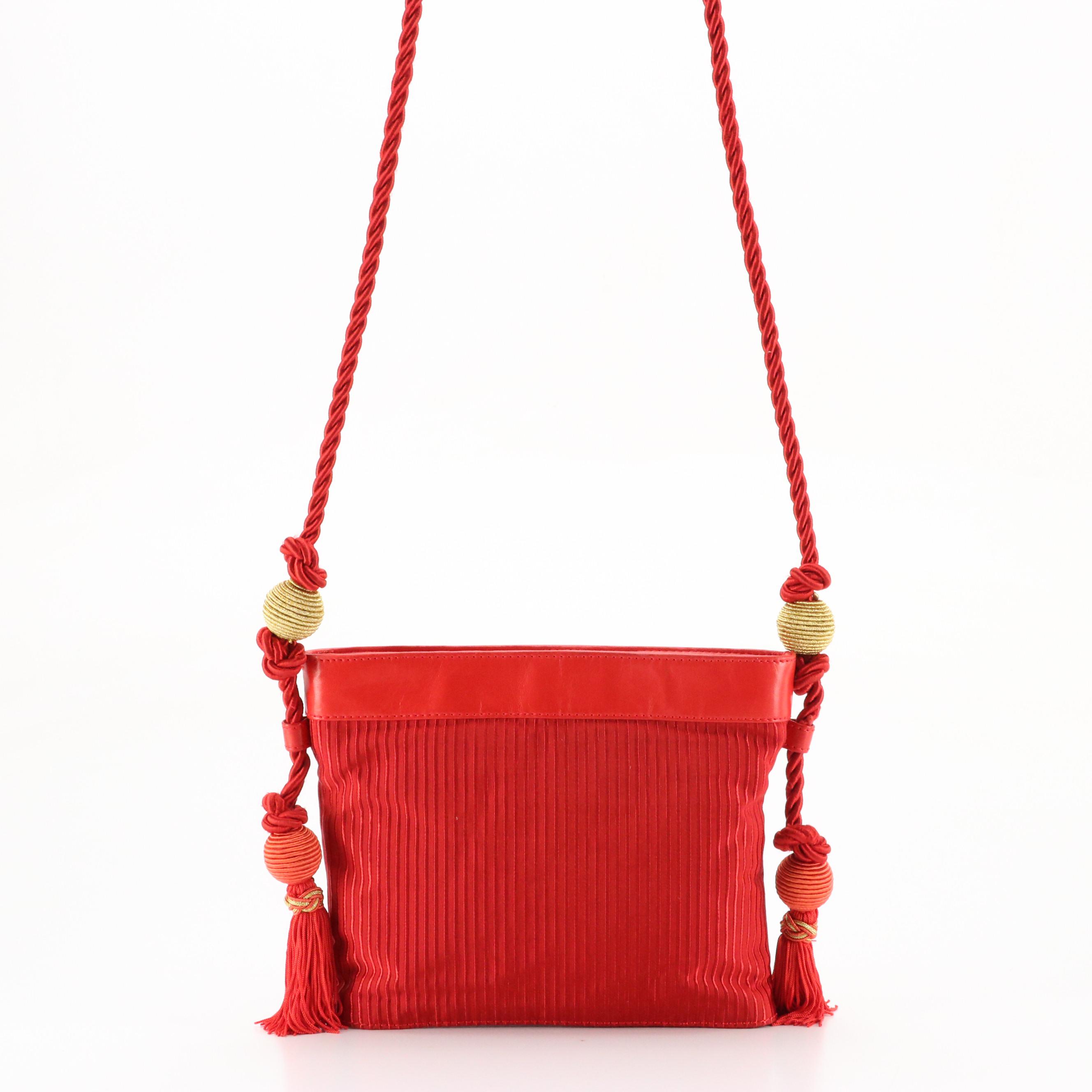 Loewe Red Textile and Lambskin Leather Tassel Cord Evening Bag