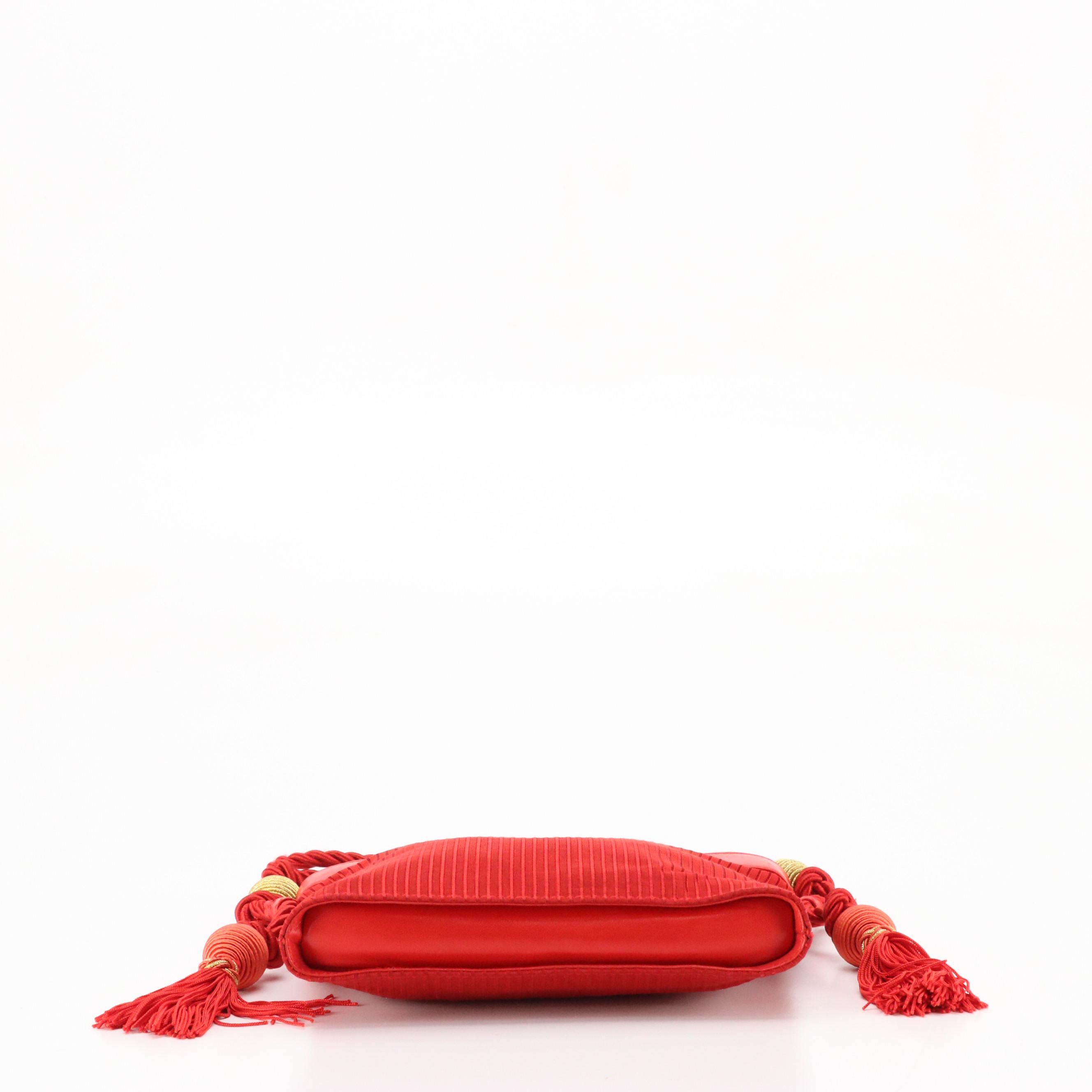 Loewe Red Textile and Lambskin Leather Tassel Cord Evening Bag