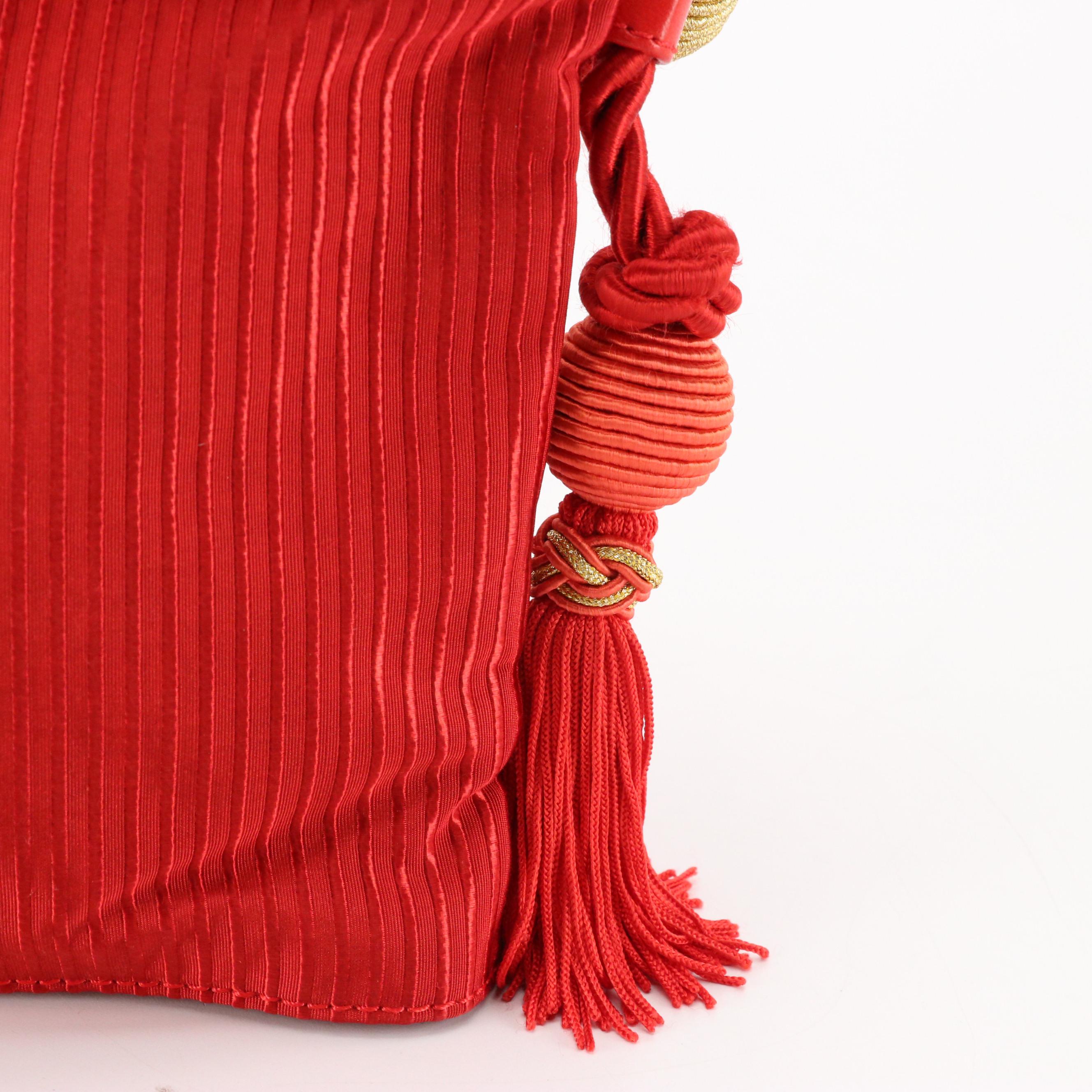 Loewe Red Textile and Lambskin Leather Tassel Cord Evening Bag