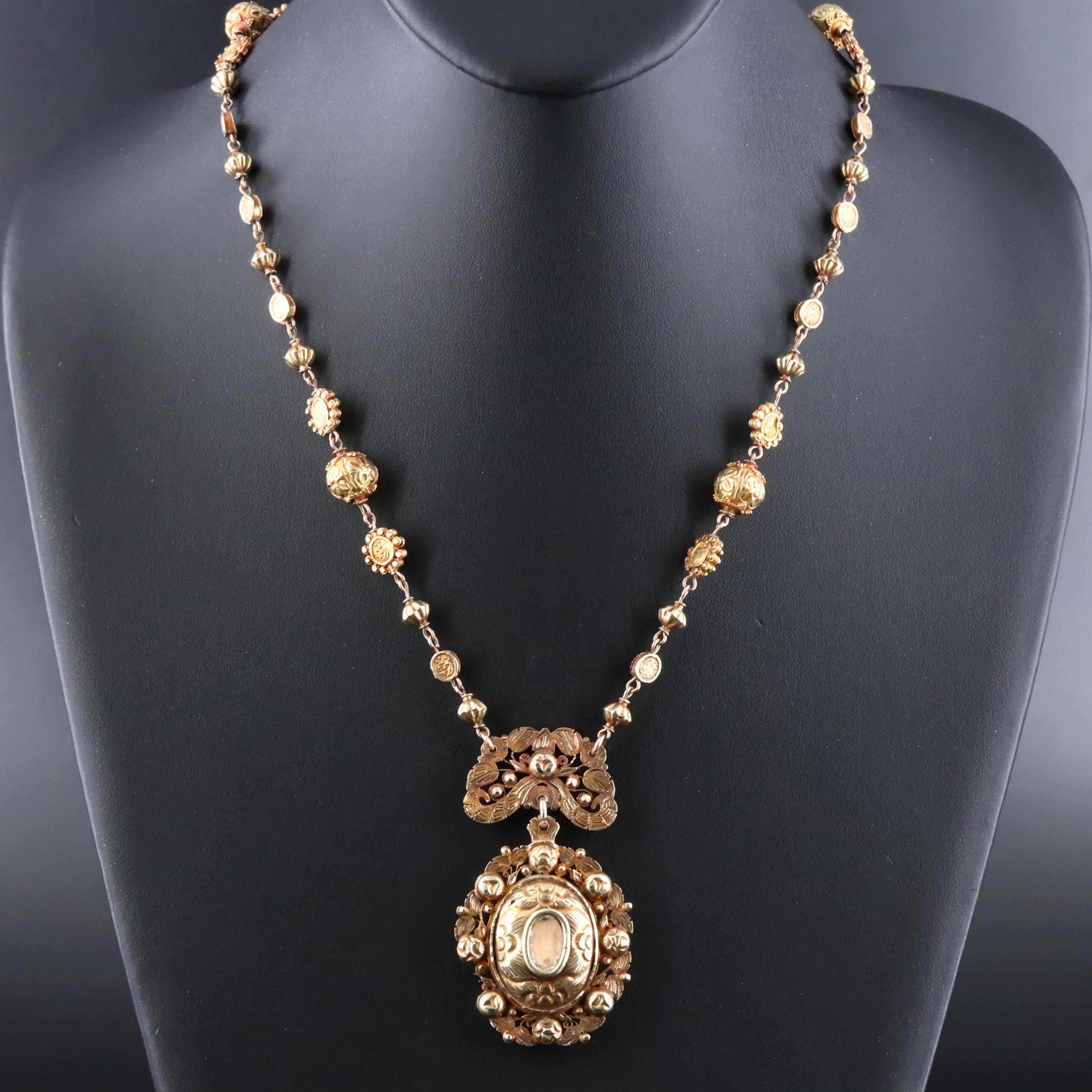 10K Spanish Colonial Philippine Handcrafted Tamborin Devotional Necklace