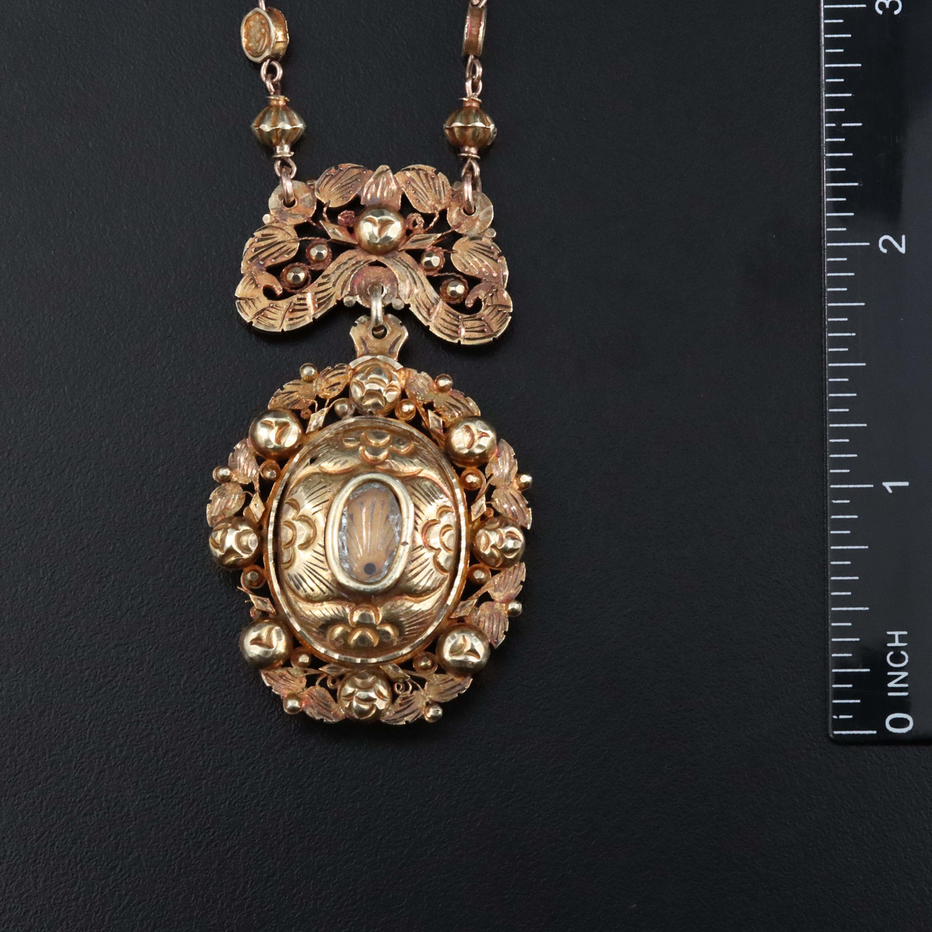 10K Spanish Colonial Philippine Handcrafted Tamborin Devotional Necklace