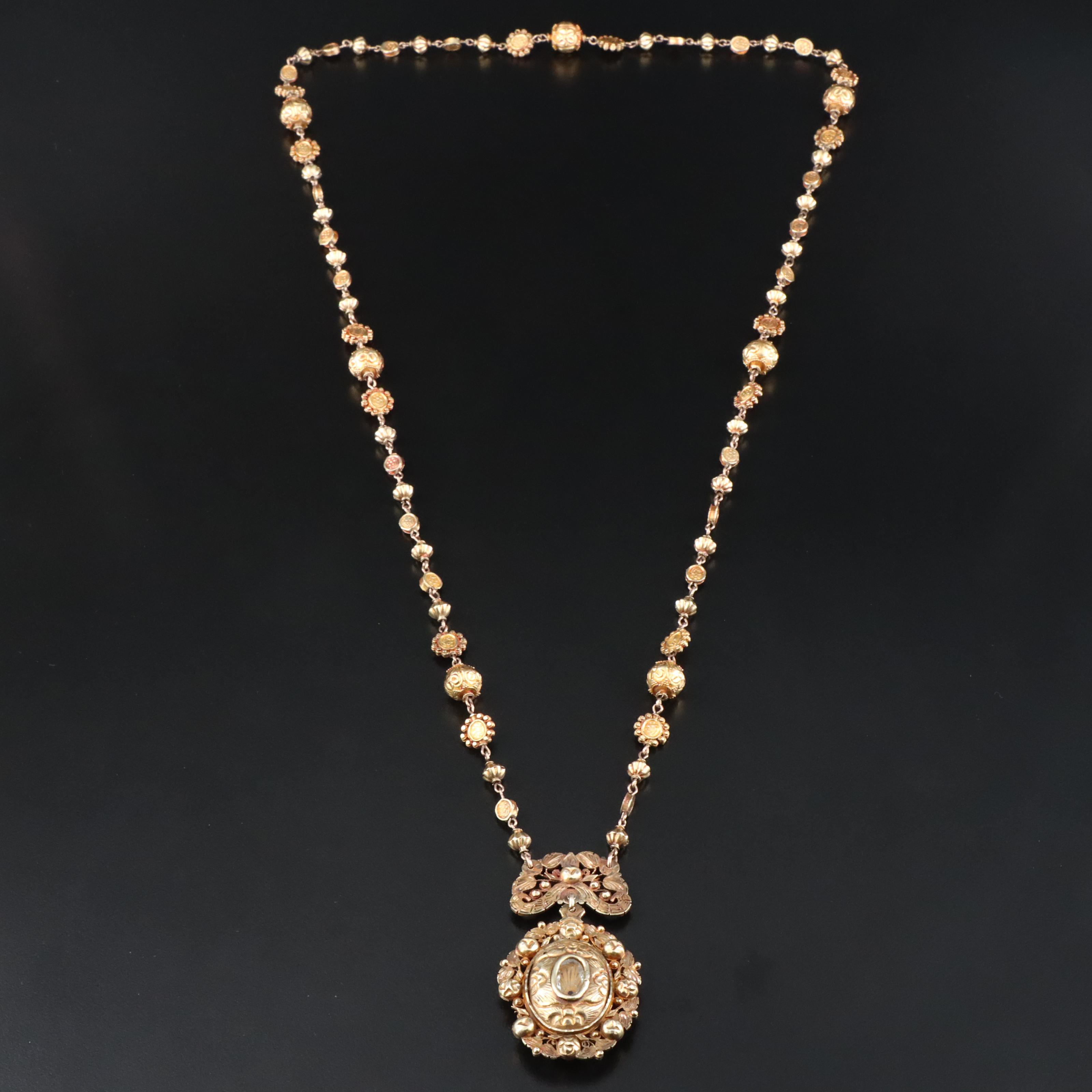 10K Spanish Colonial Philippine Handcrafted Tamborin Devotional Necklace