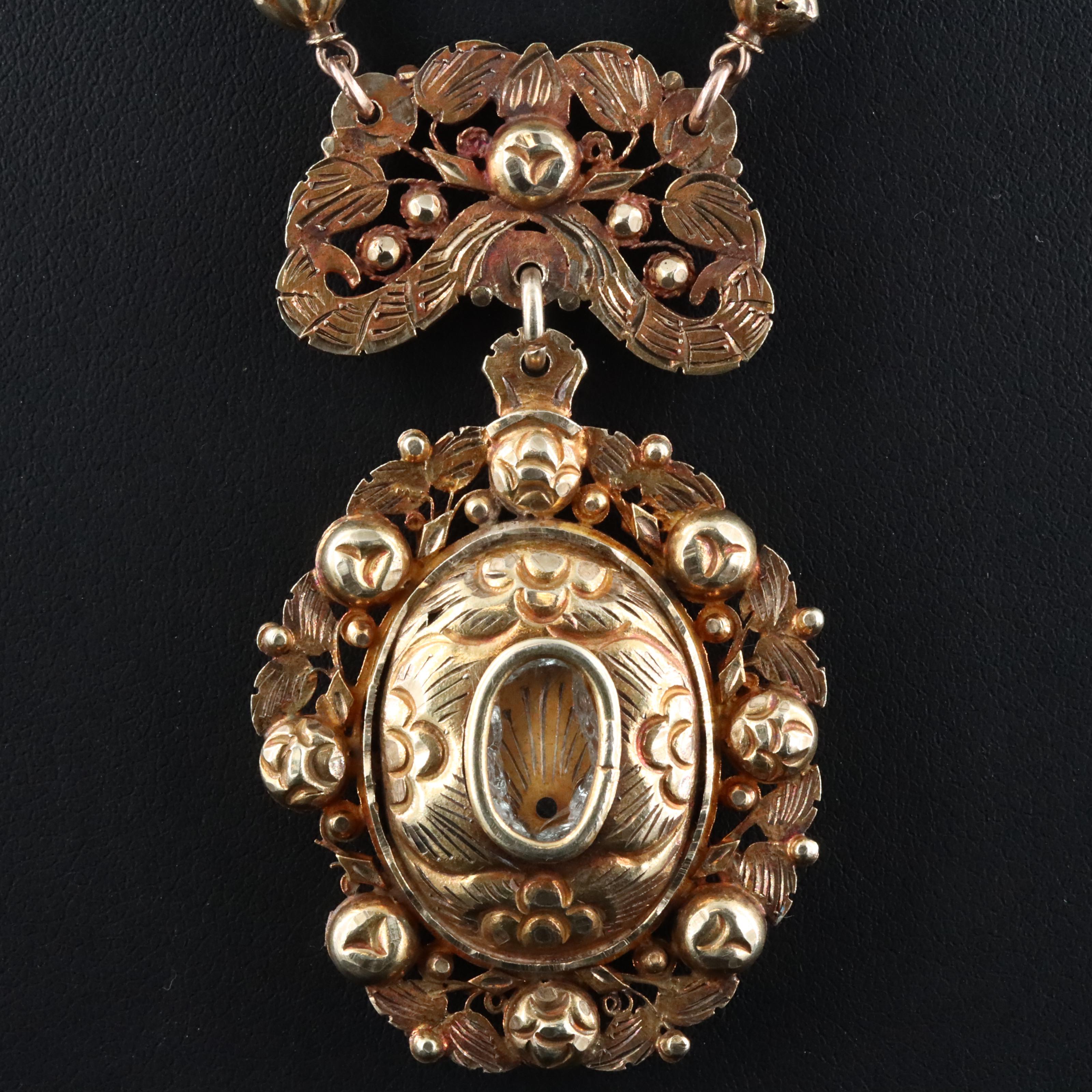 10K Spanish Colonial Philippine Handcrafted Tamborin Devotional Necklace