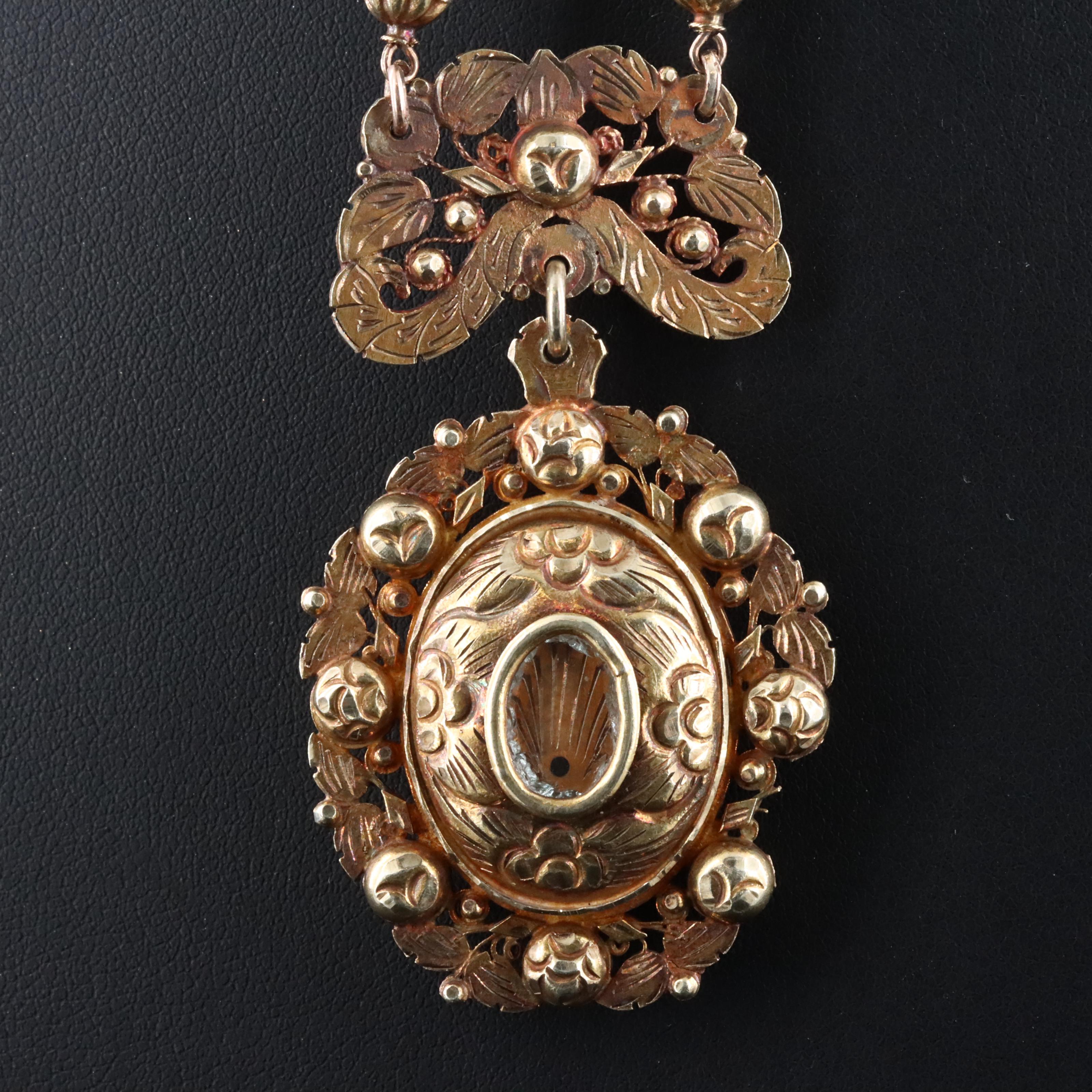 10K Spanish Colonial Philippine Handcrafted Tamborin Devotional Necklace