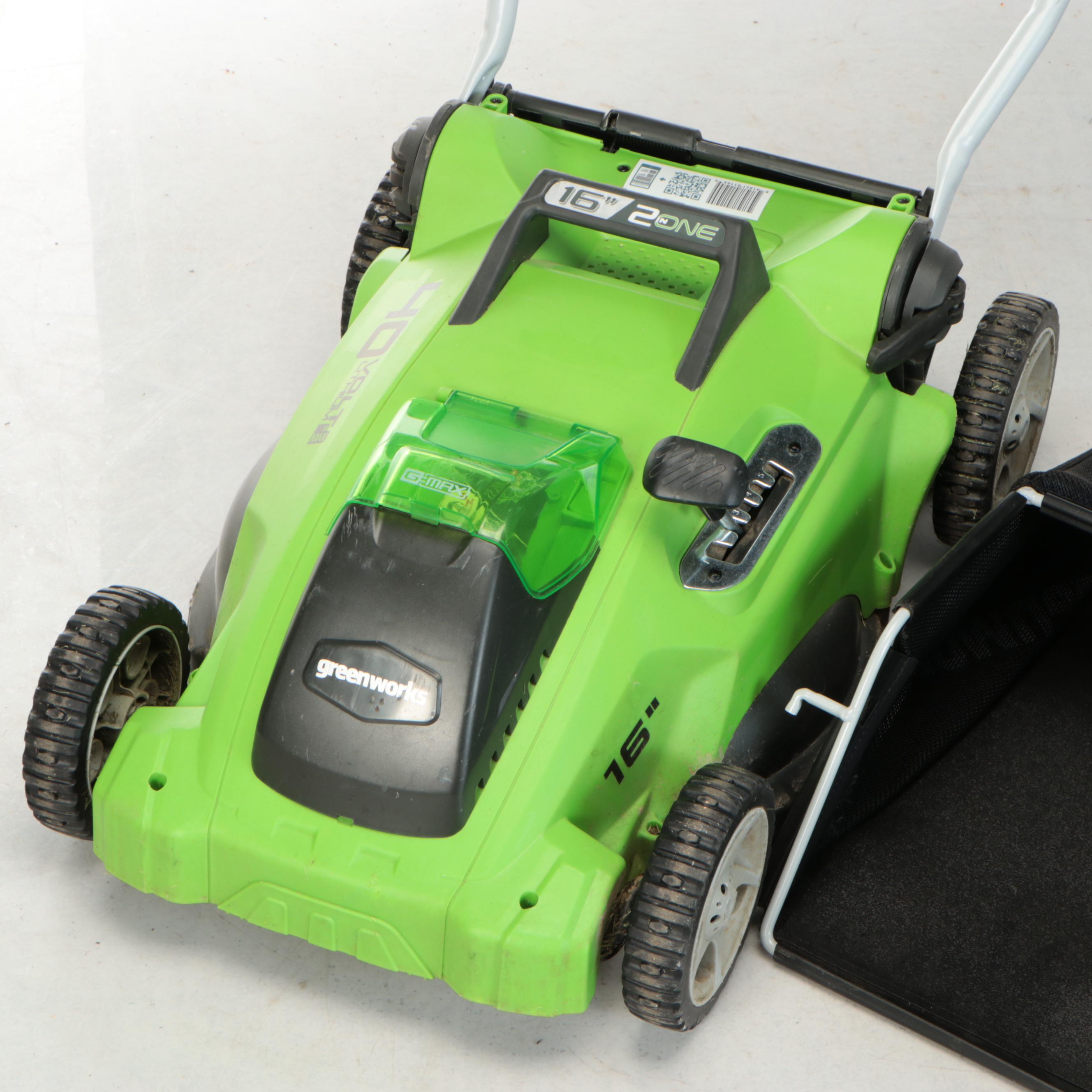 Greenworks Model 25322 Cordless Electric Lawnmower and Accessories