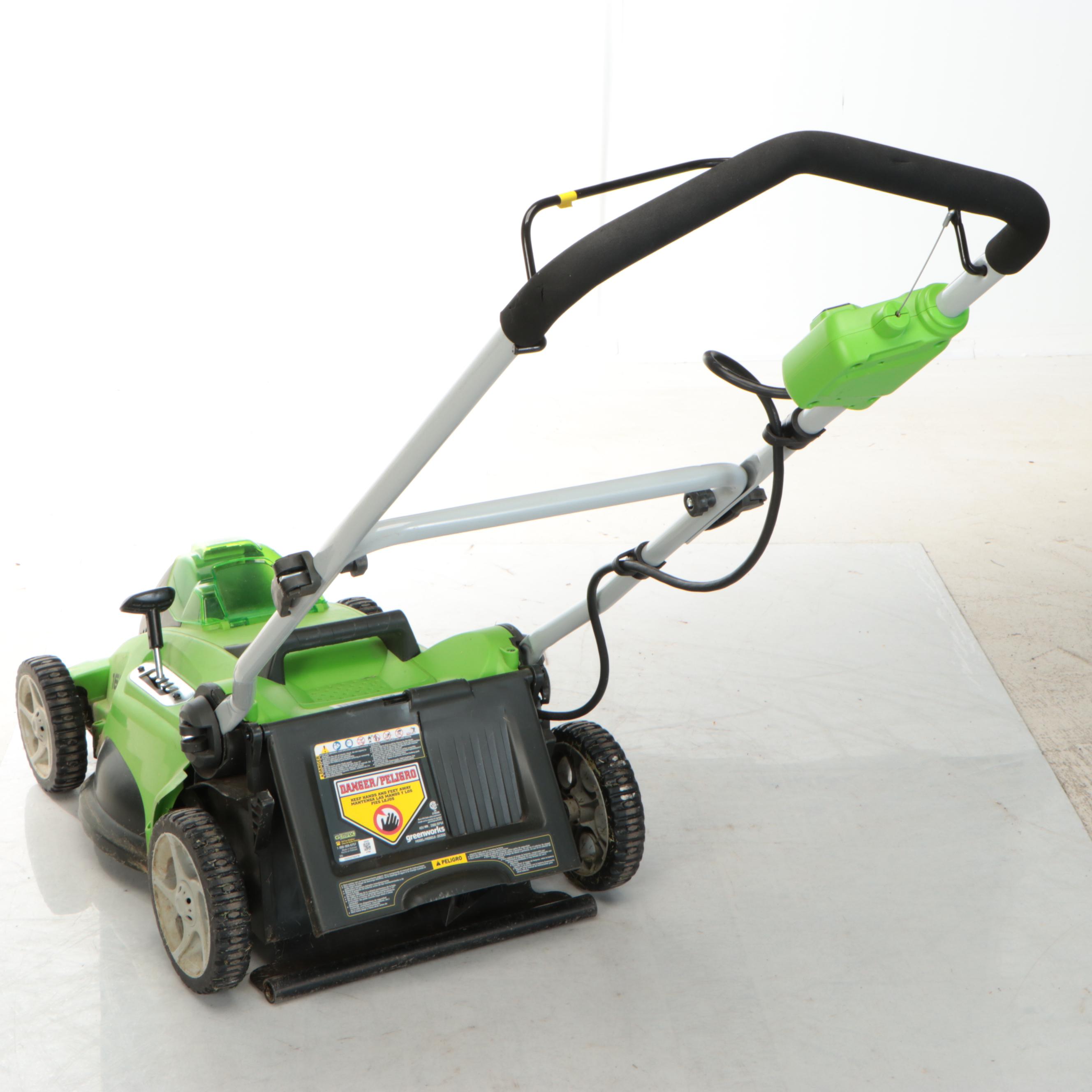 Greenworks Model 25322 Cordless Electric Lawnmower and Accessories