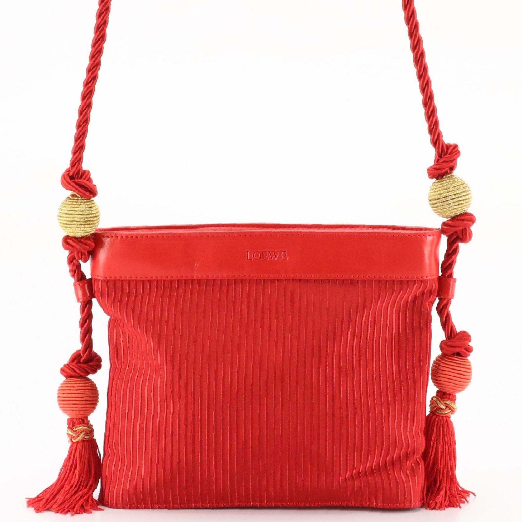 Loewe Red Textile and Lambskin Leather Tassel Cord Evening Bag