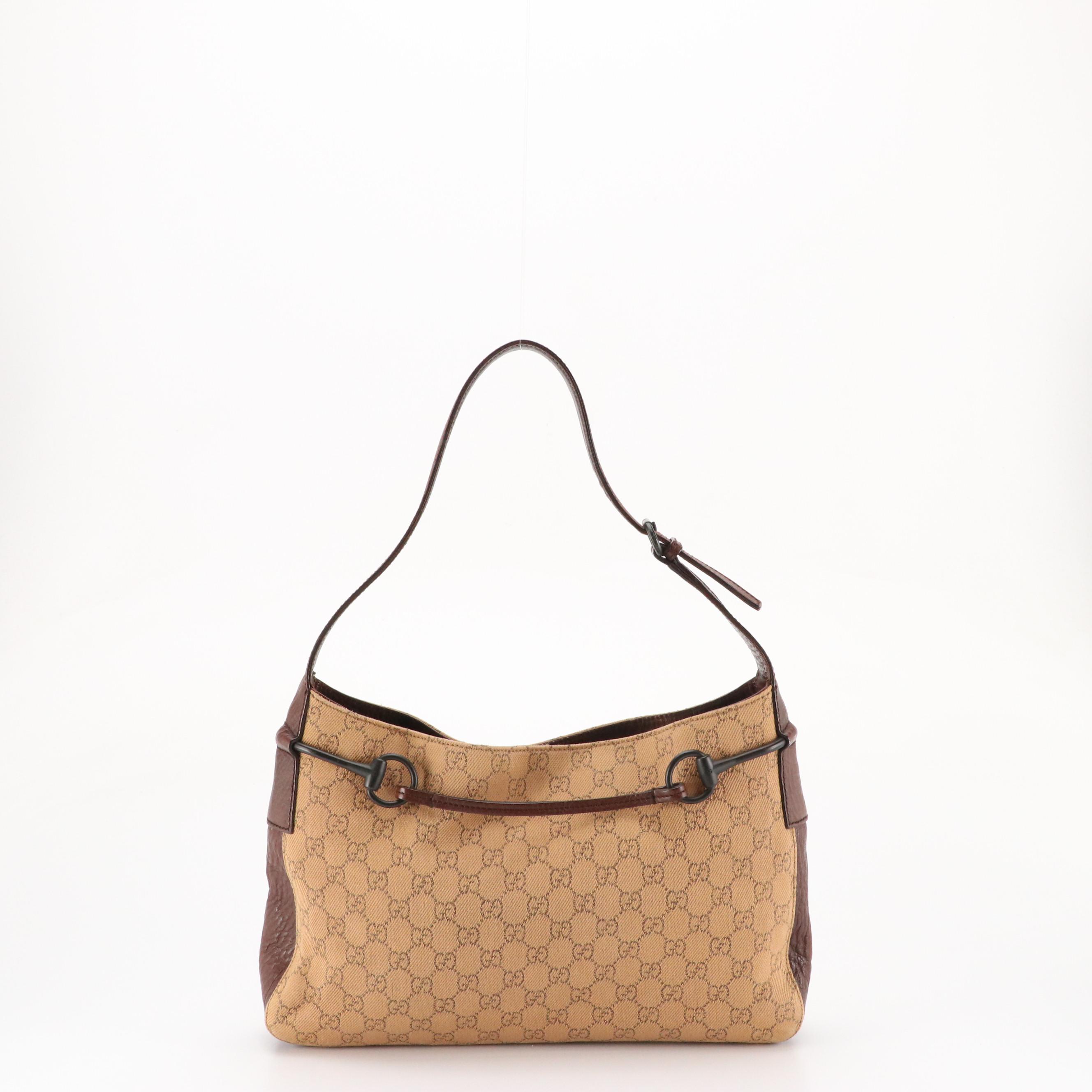Gucci GG Jacquard Canvas and Leather Shoulder Bag