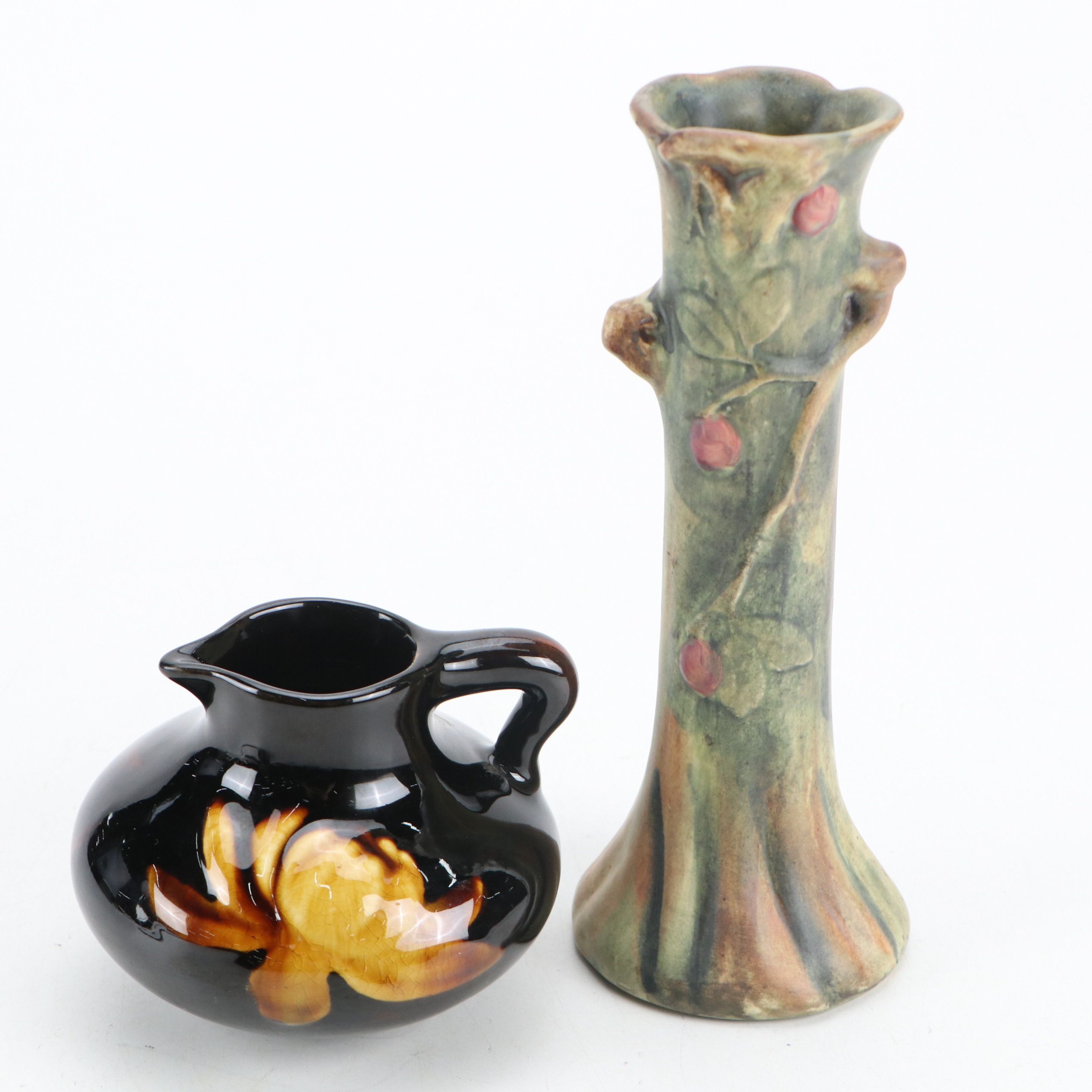 Weller Pottery Woodcraft "Red Apple" Vase with Standard Glaze Ceramic Creamer