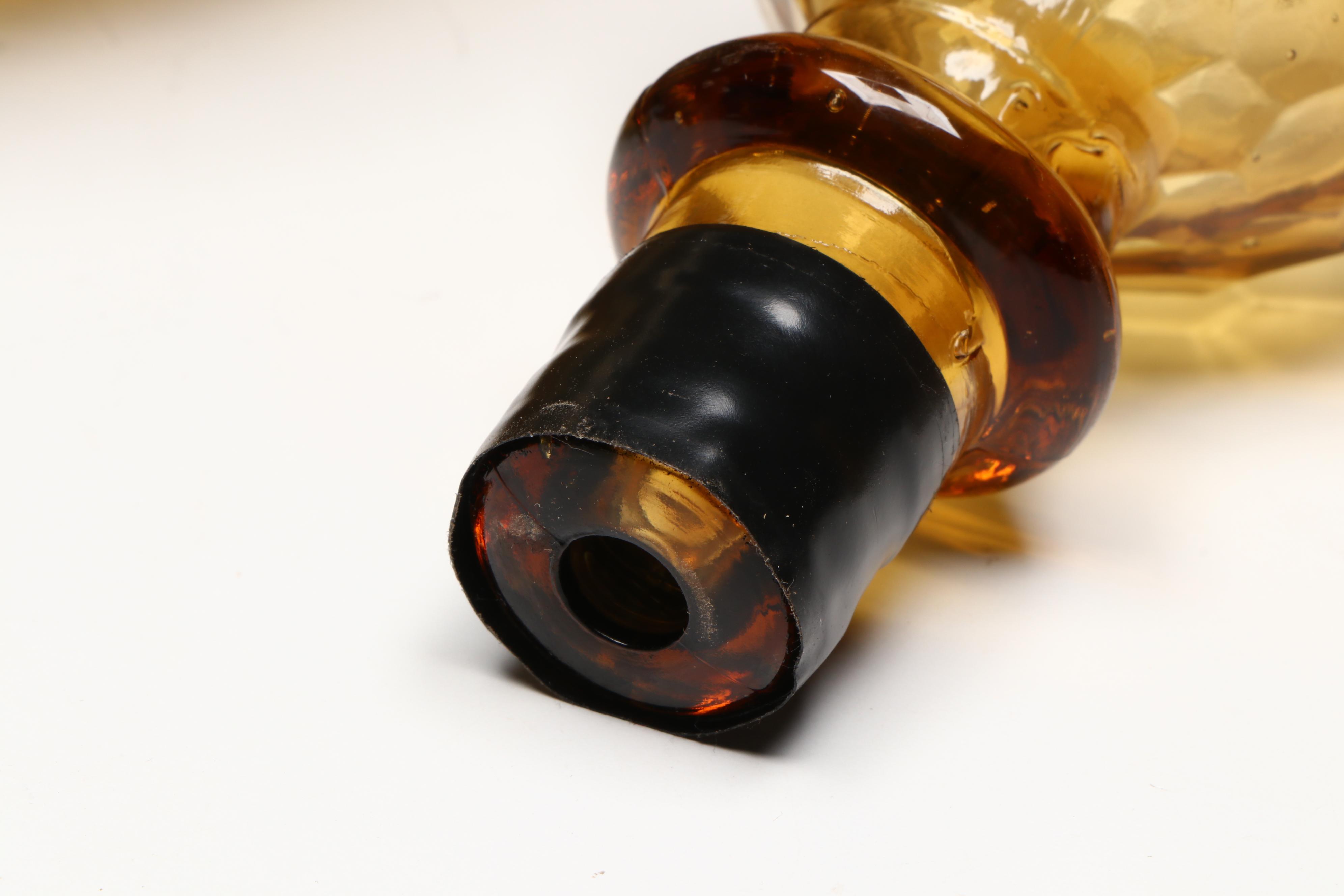 Mid Century Modern Diamond Cut Amber Glass Decanters with Others