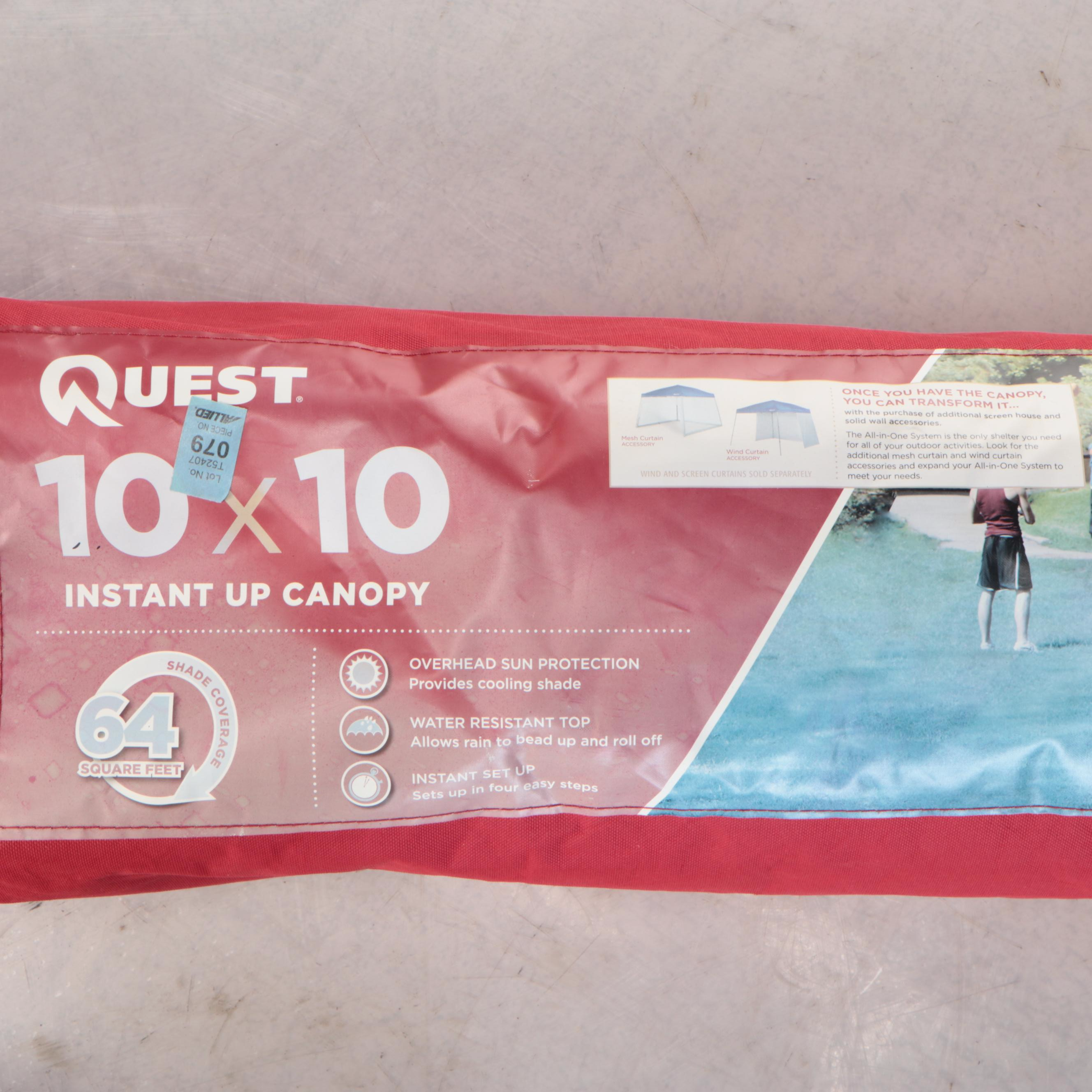 Quest 10x10 Instant Up Canopy with Coleman Cooler, String Lights and More