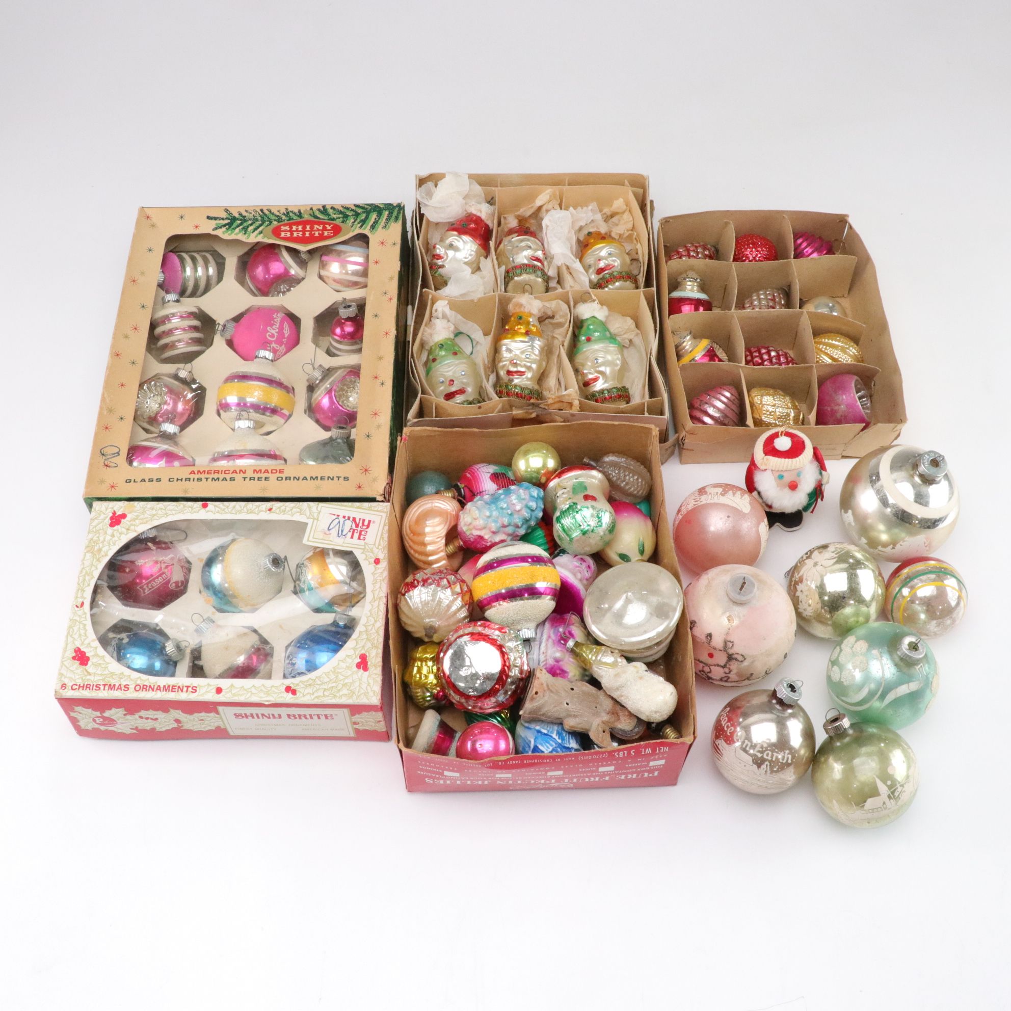 West German and Shiny Brite Hand-Blown Glass Ornaments, Mid-Late 20th C.