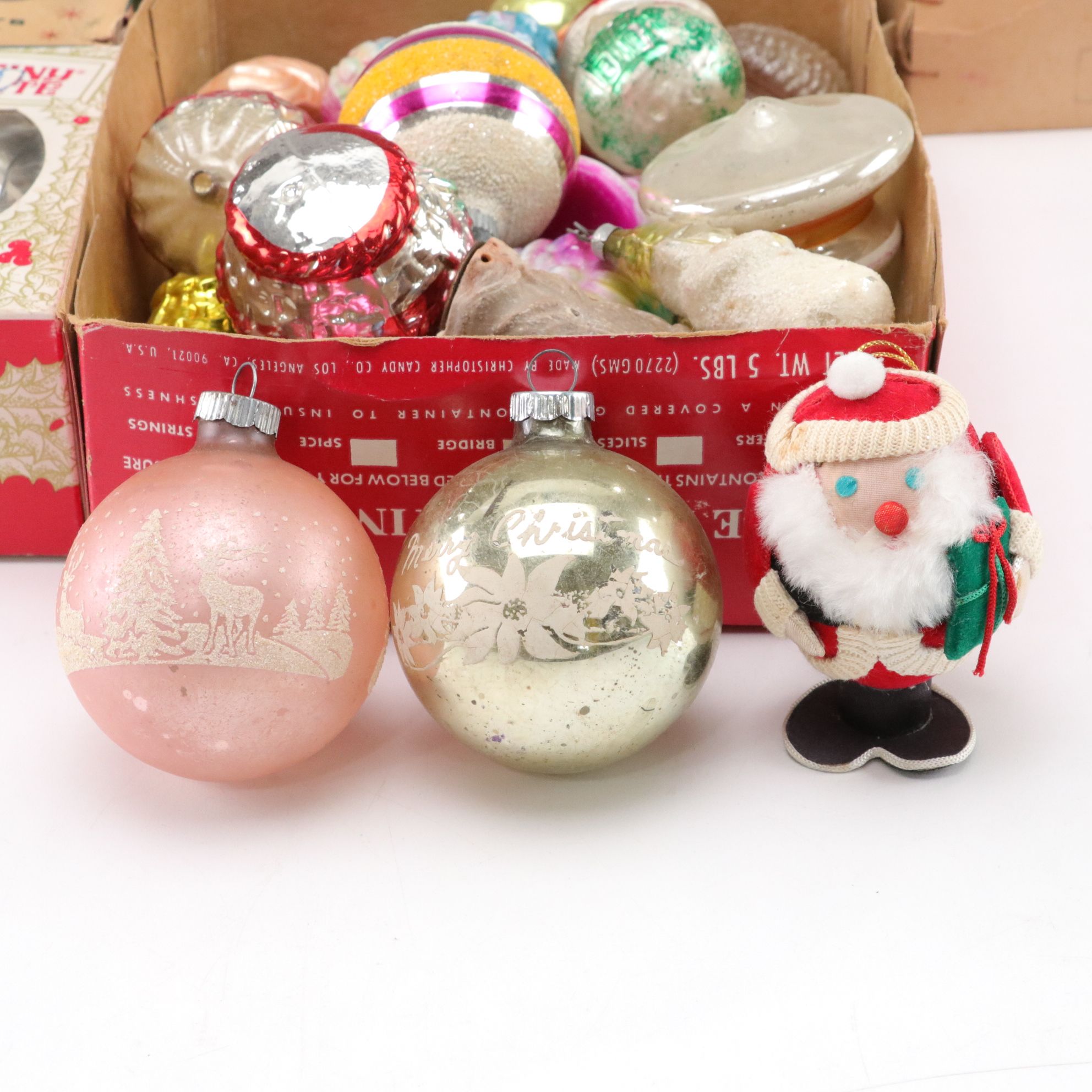 West German and Shiny Brite Hand-Blown Glass Ornaments, Mid-Late 20th C.