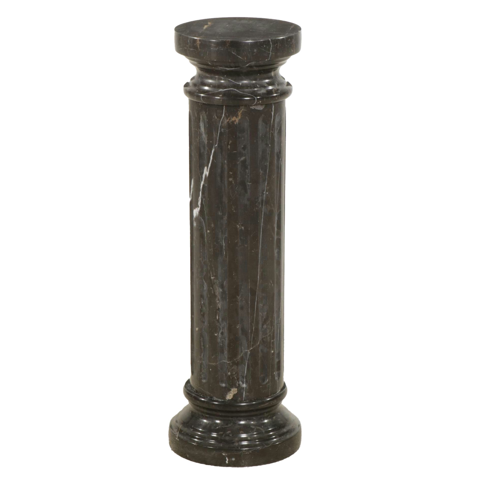 Neoclassical Black Marble Column Pedestal
