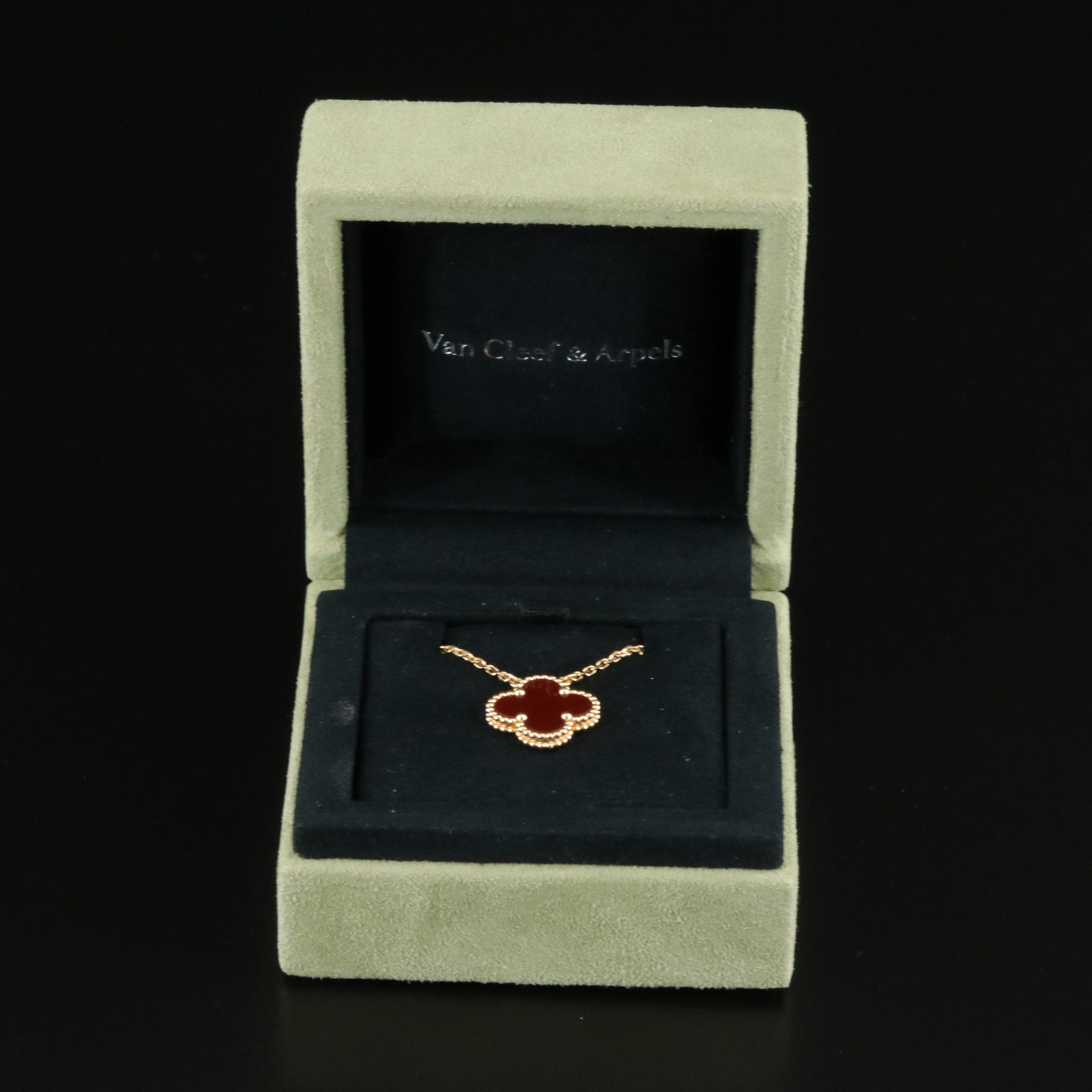 Van Cleef & Arpels 18K Carnelian Vintage Alhambra Necklace