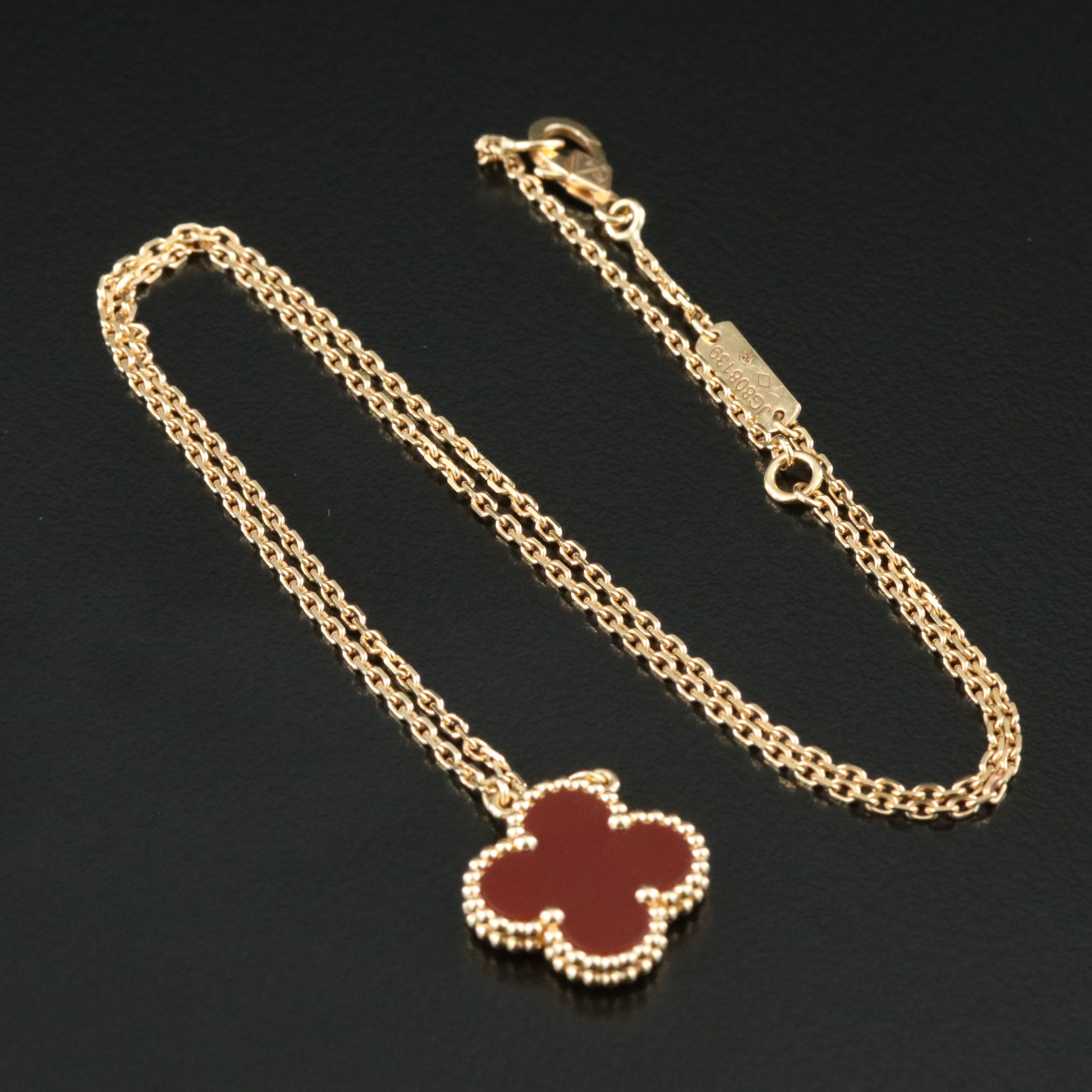 Van Cleef & Arpels 18K Carnelian Vintage Alhambra Necklace