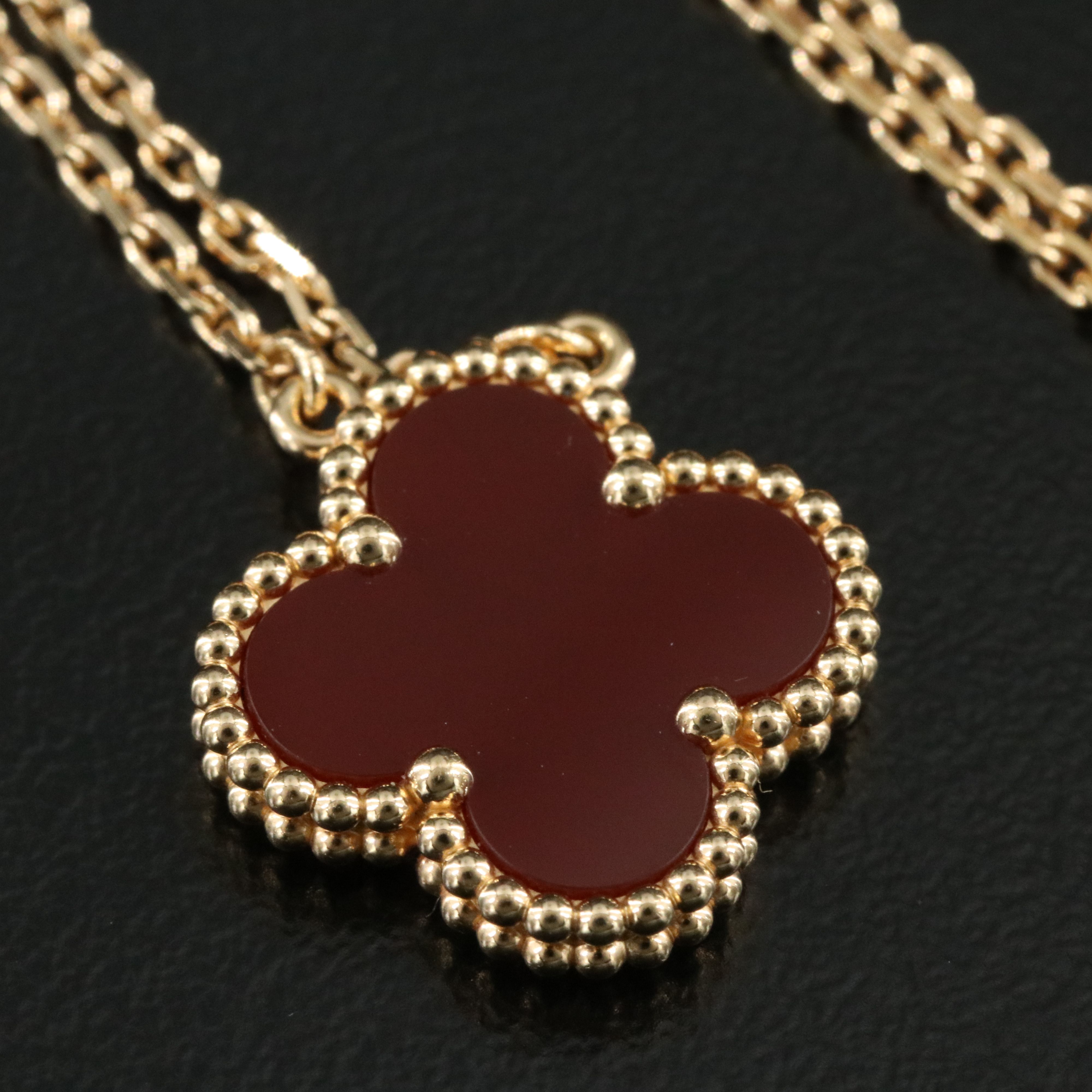 Van Cleef & Arpels 18K Carnelian Vintage Alhambra Necklace