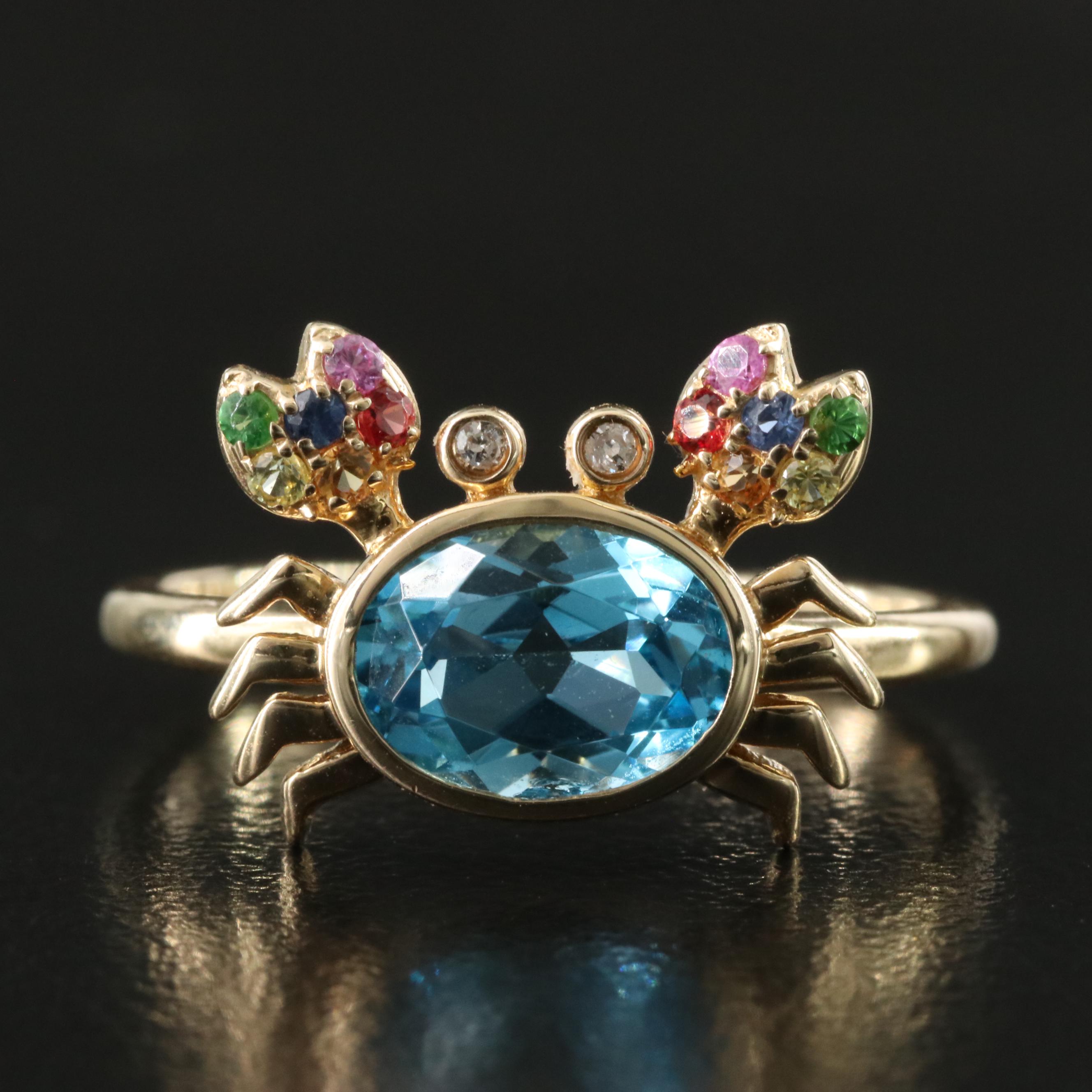 EFFY 14K Topaz, Sapphire, Tsavorite and Diamond Crab Ring