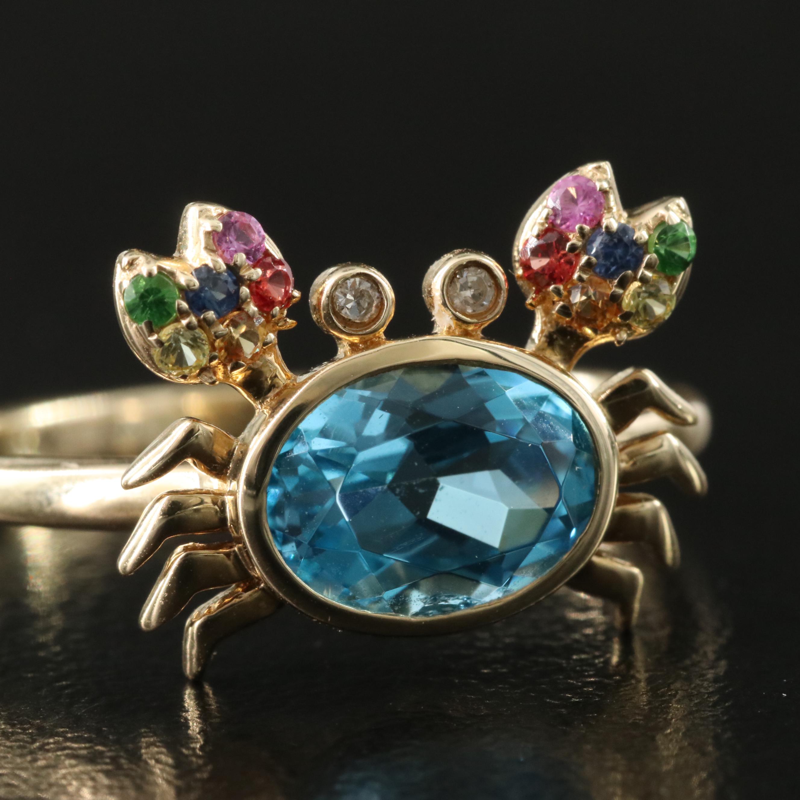 EFFY 14K Topaz, Sapphire, Tsavorite and Diamond Crab Ring