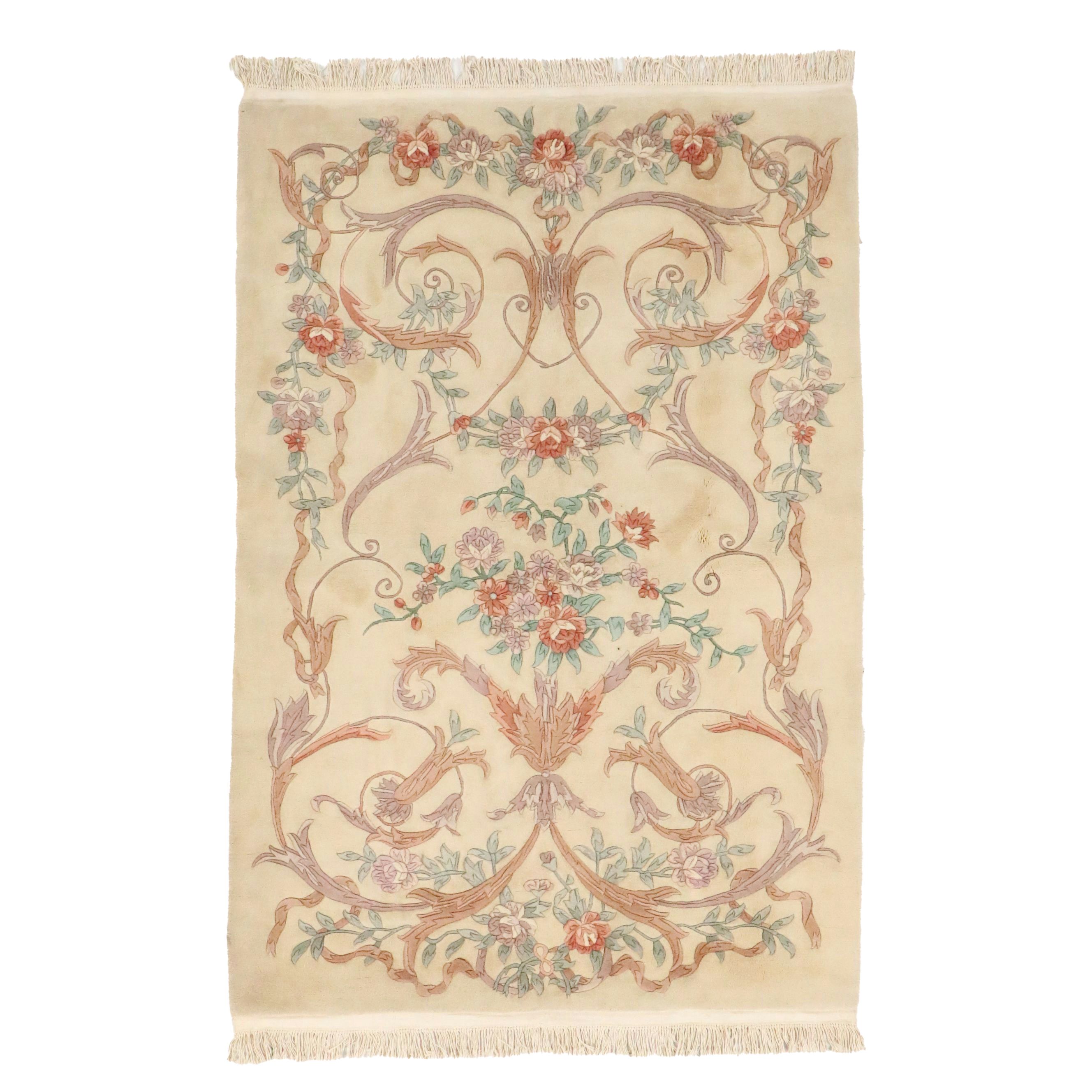 5'6 x 7'11 Hand-Knotted and Carved Chinese Floral Area Rug