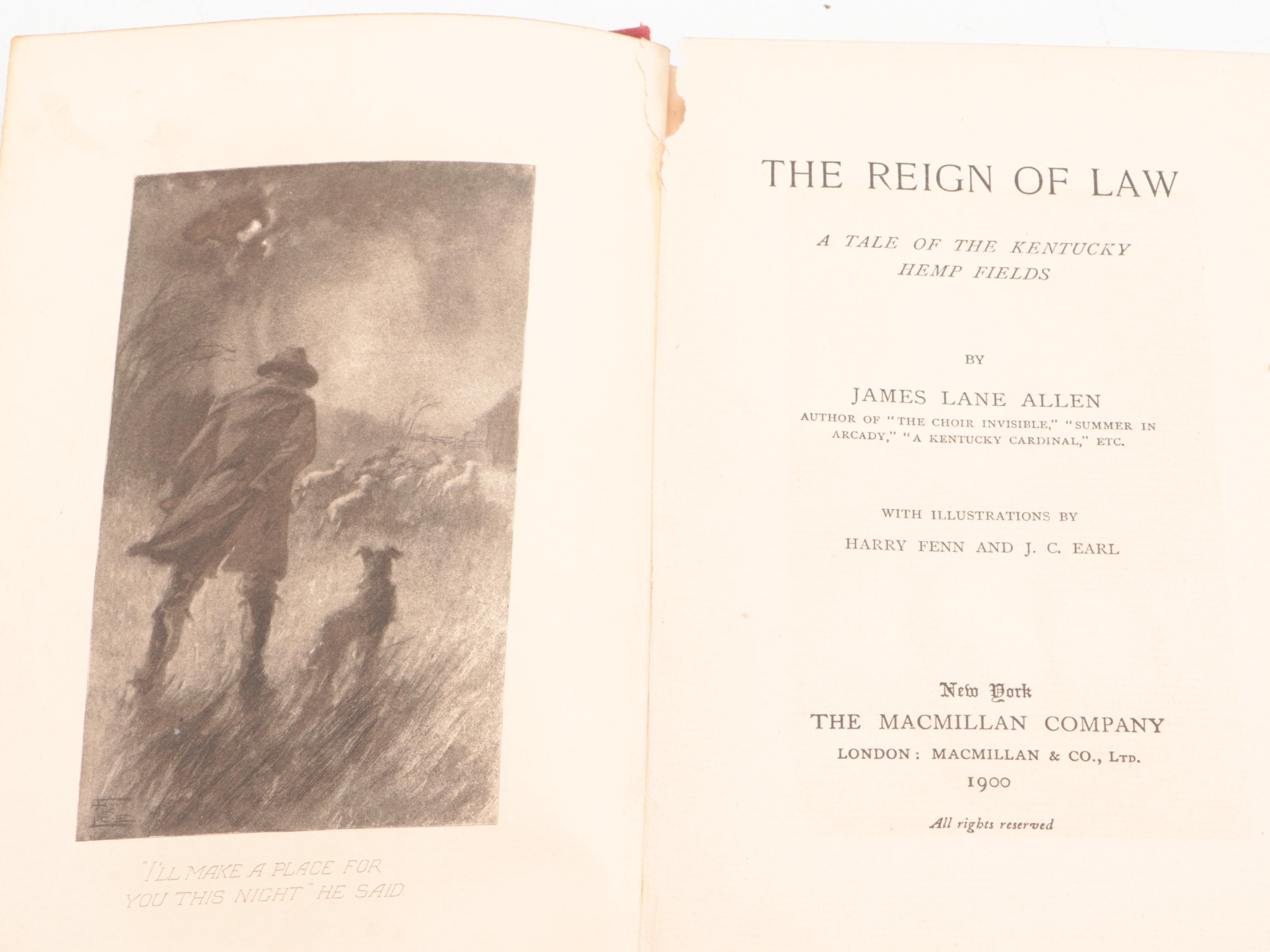 First Edition "The Reign of Law" by James Lane Allen, 1900