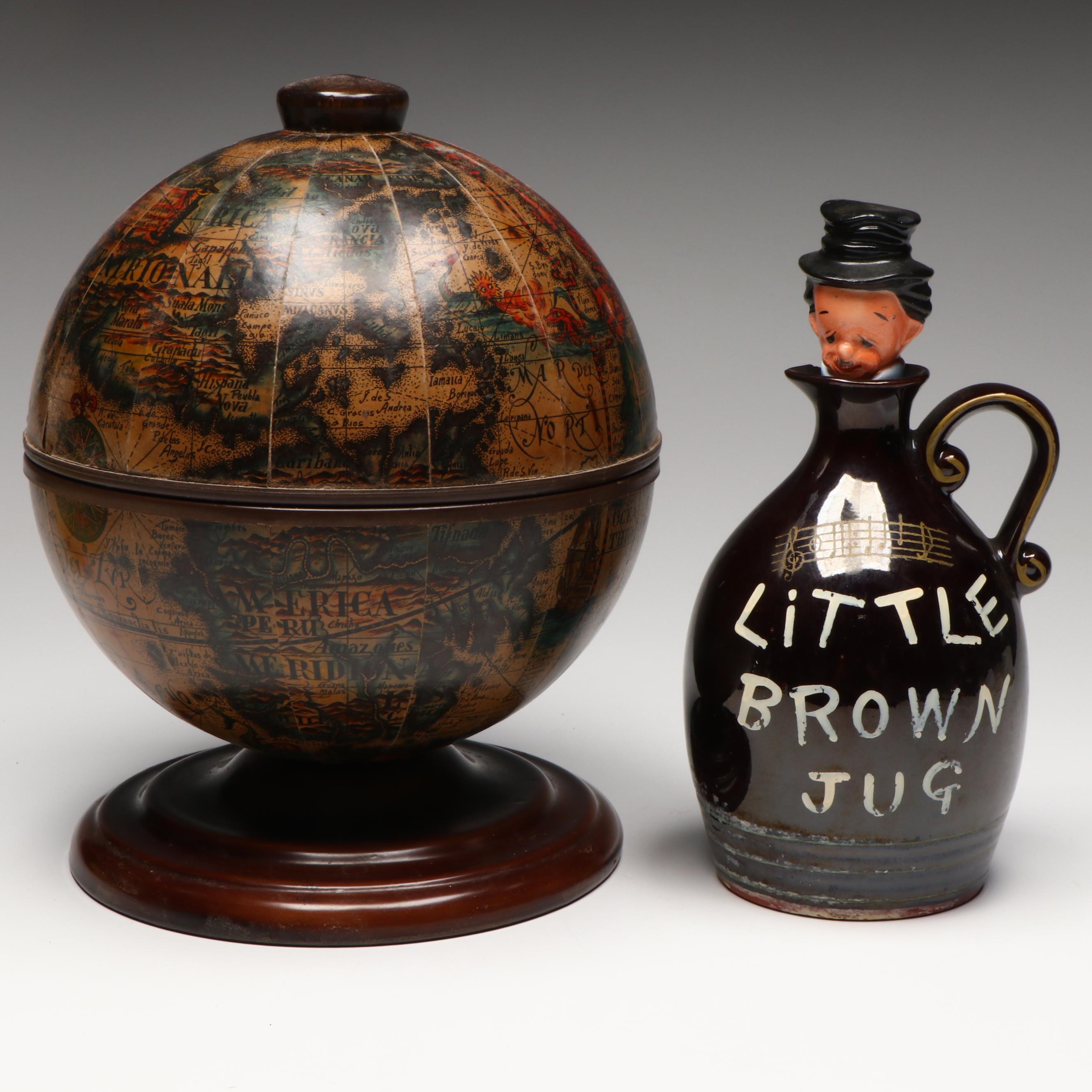 Italian World Globe Plastic Ice Bucket and Other Ceramic Music Box and Glassware