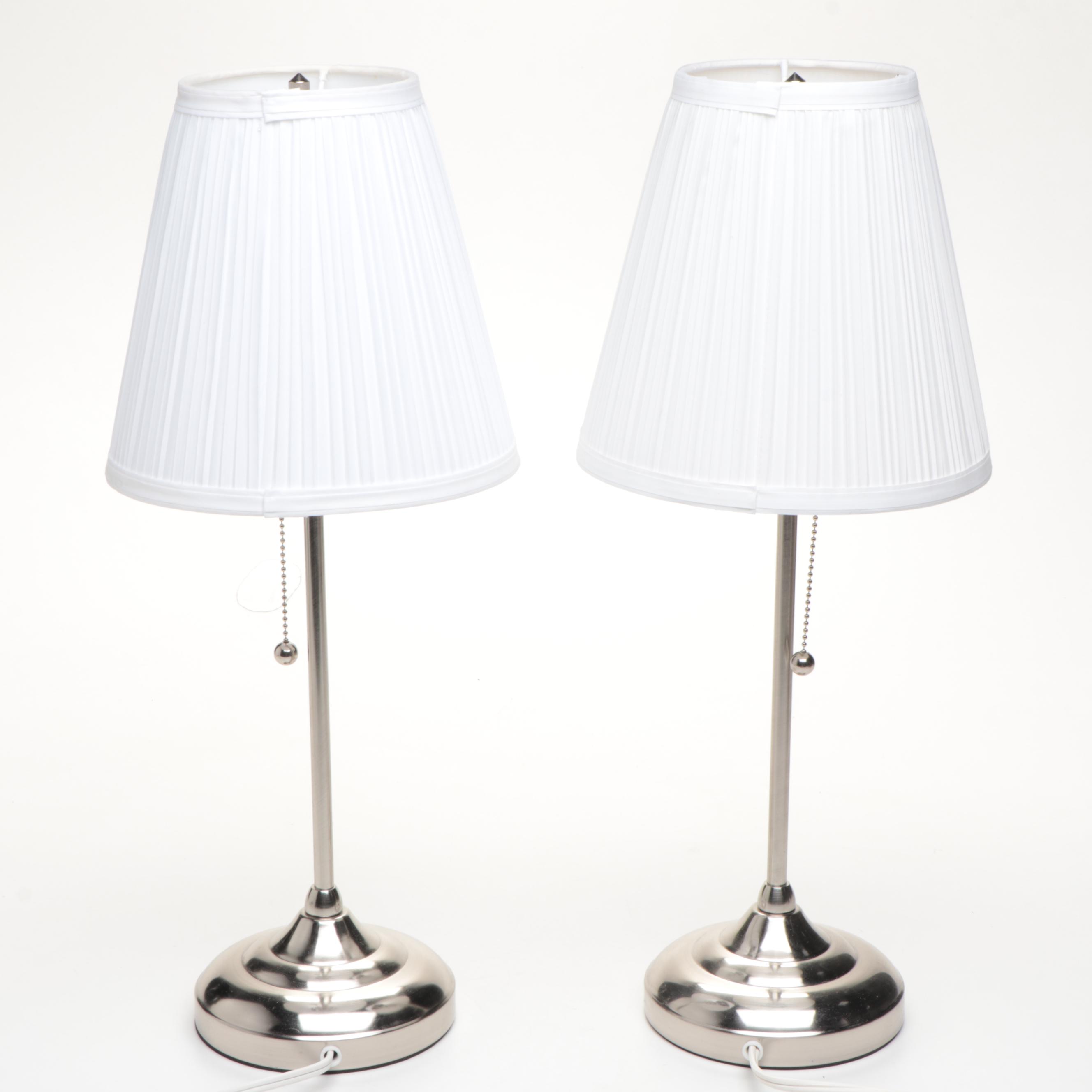 IKEA "Årstid" Polished Metal Table Lamps with Pleated Shades