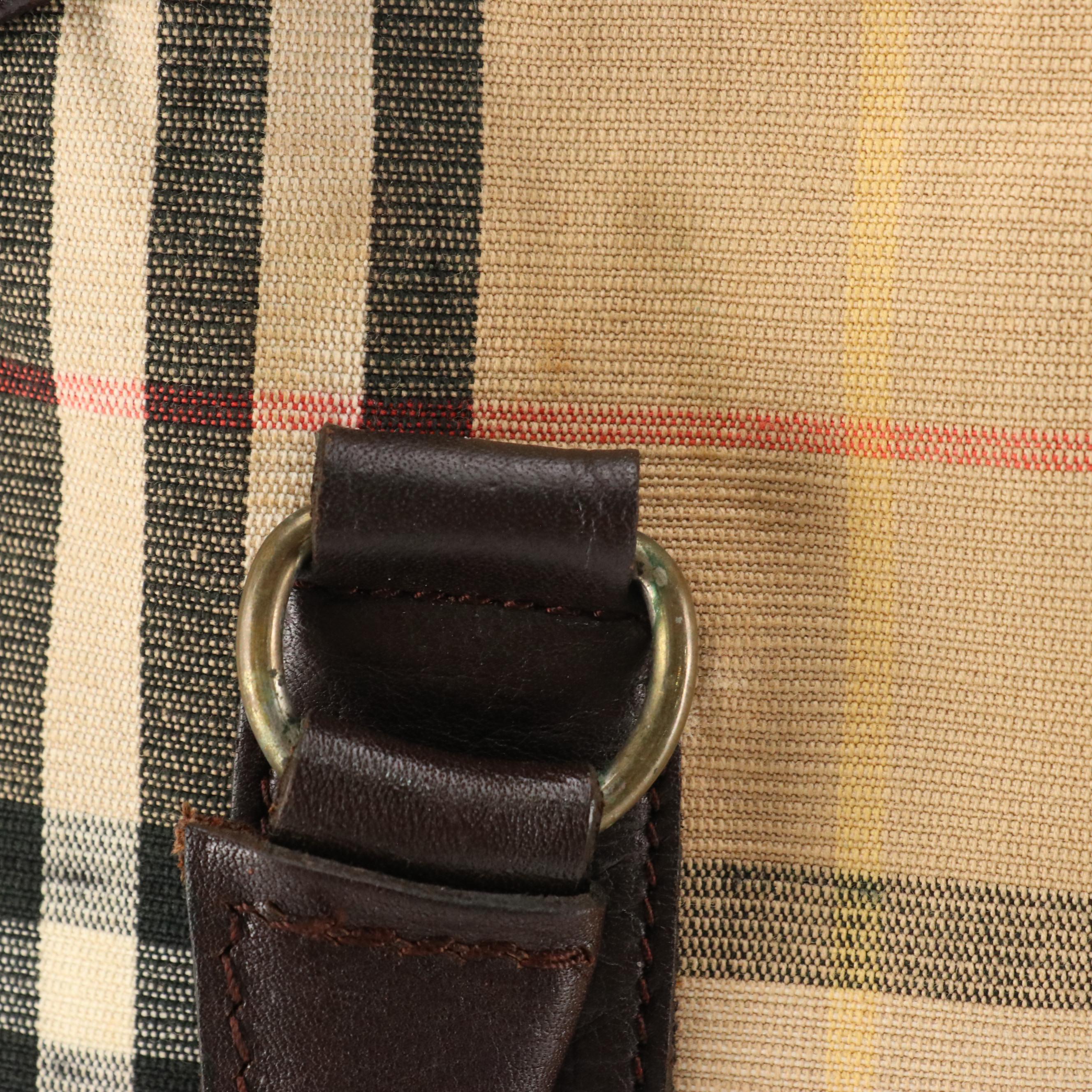Burberrys Vintage Domed Zip Handbag in House Check Canvas and Brown Leather Trim