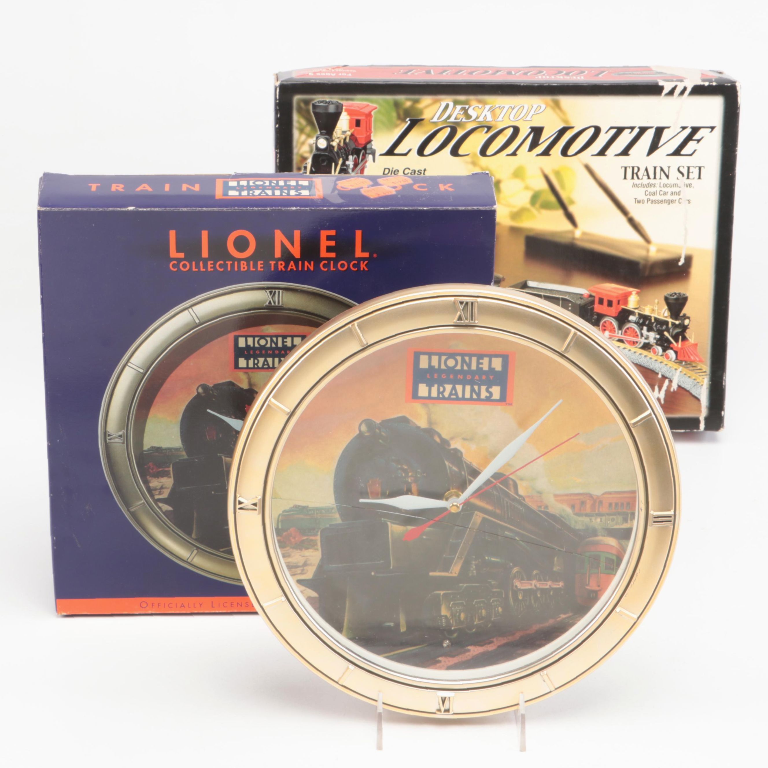 Lionel Collectible Train Wall Clock with Desktop Locomotive Train Set