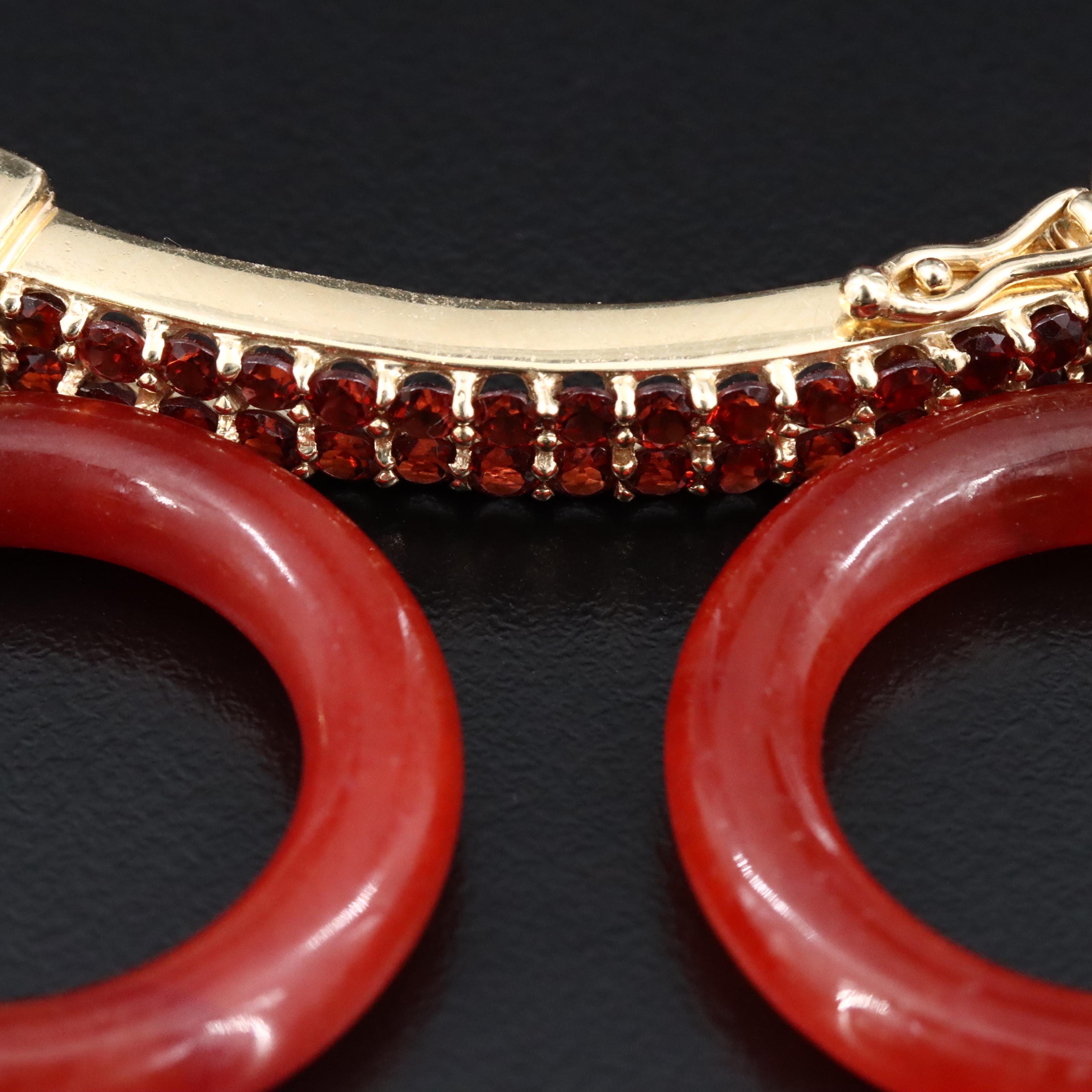 14K Garnet and Jadeite Bracelet and Earrings