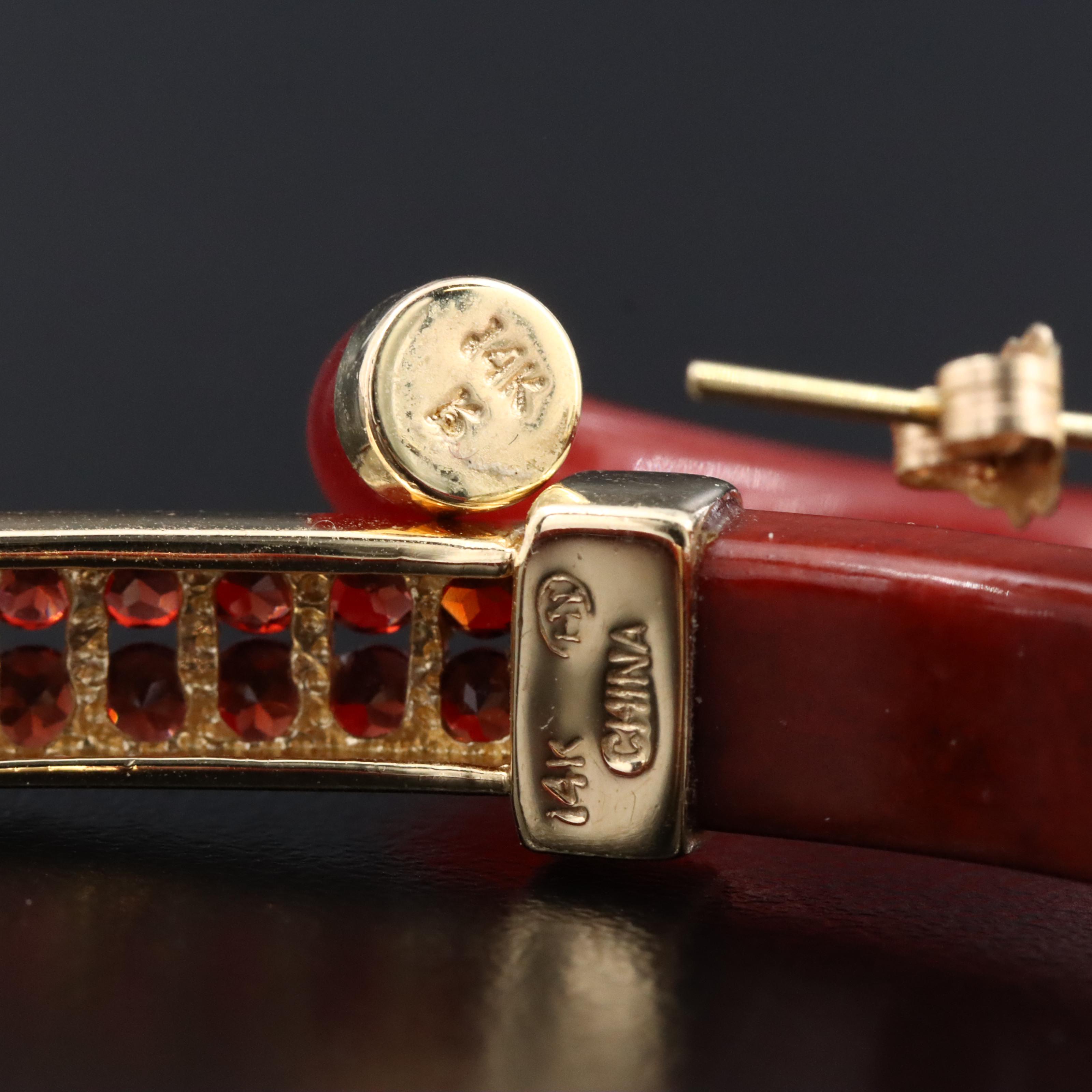 14K Garnet and Jadeite Bracelet and Earrings