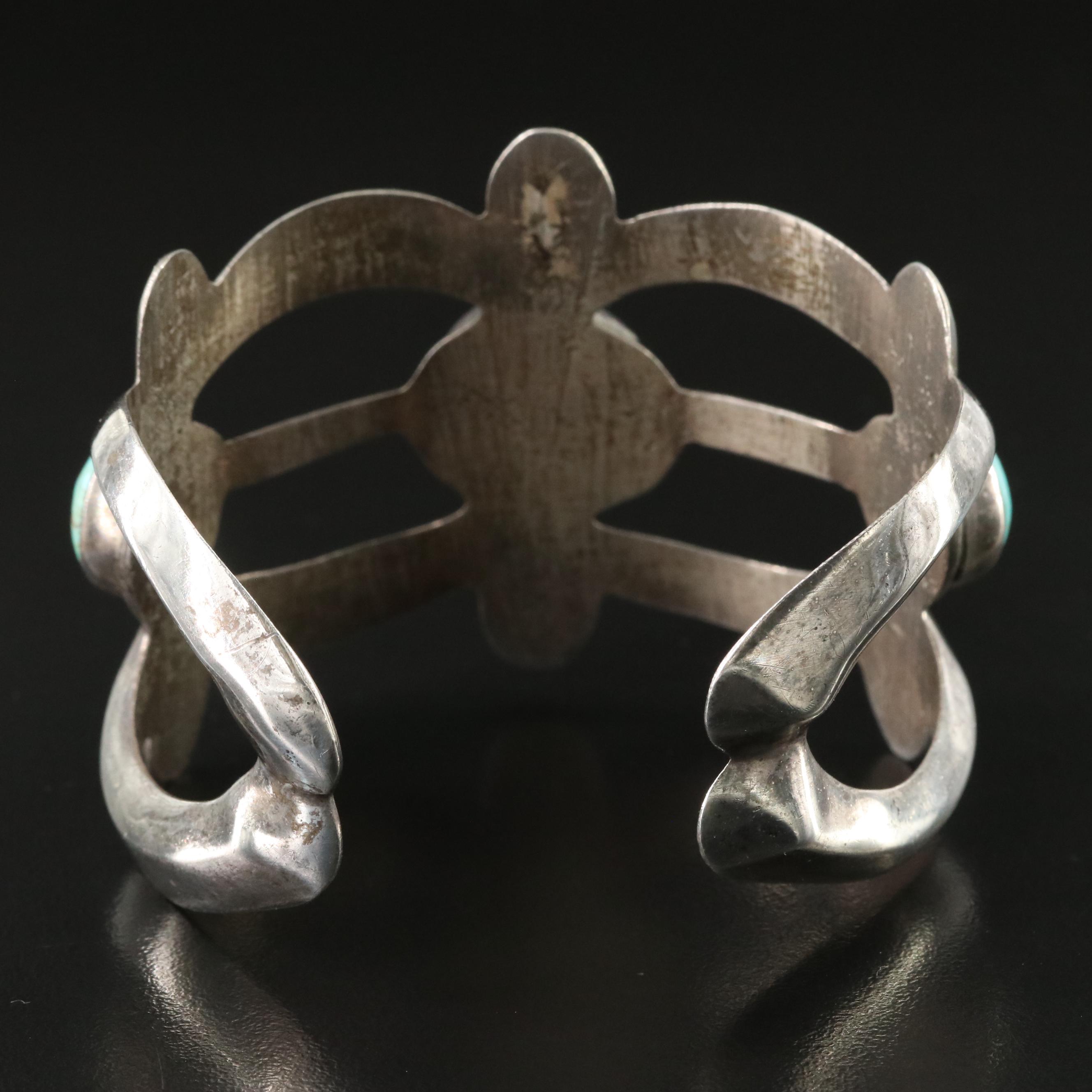 Southwestern Sterling Sand Cast Turquoise Cuff Bracelet