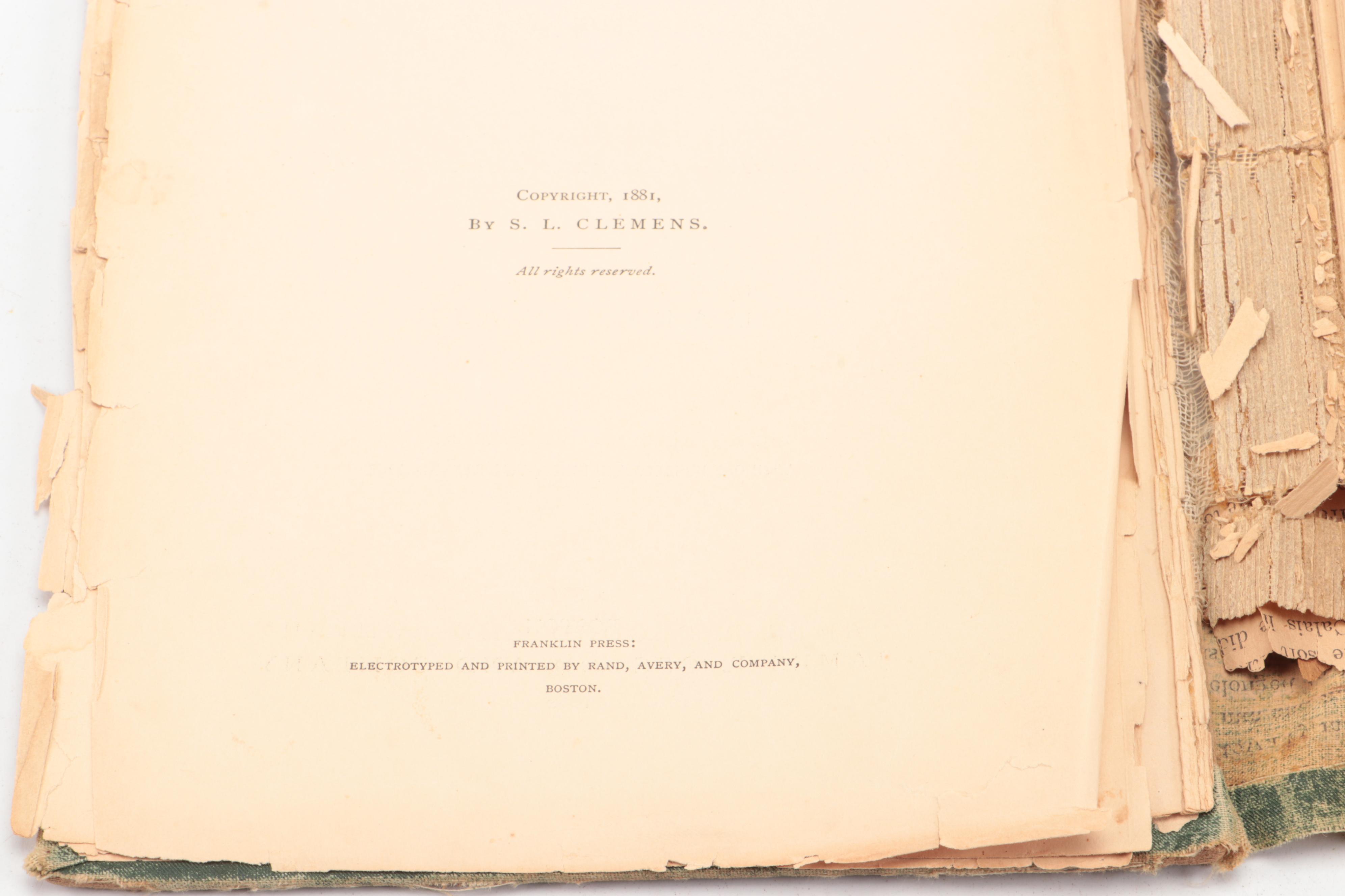 First Edition, Second State "The Prince and the Pauper" by Mark Twain, 1882