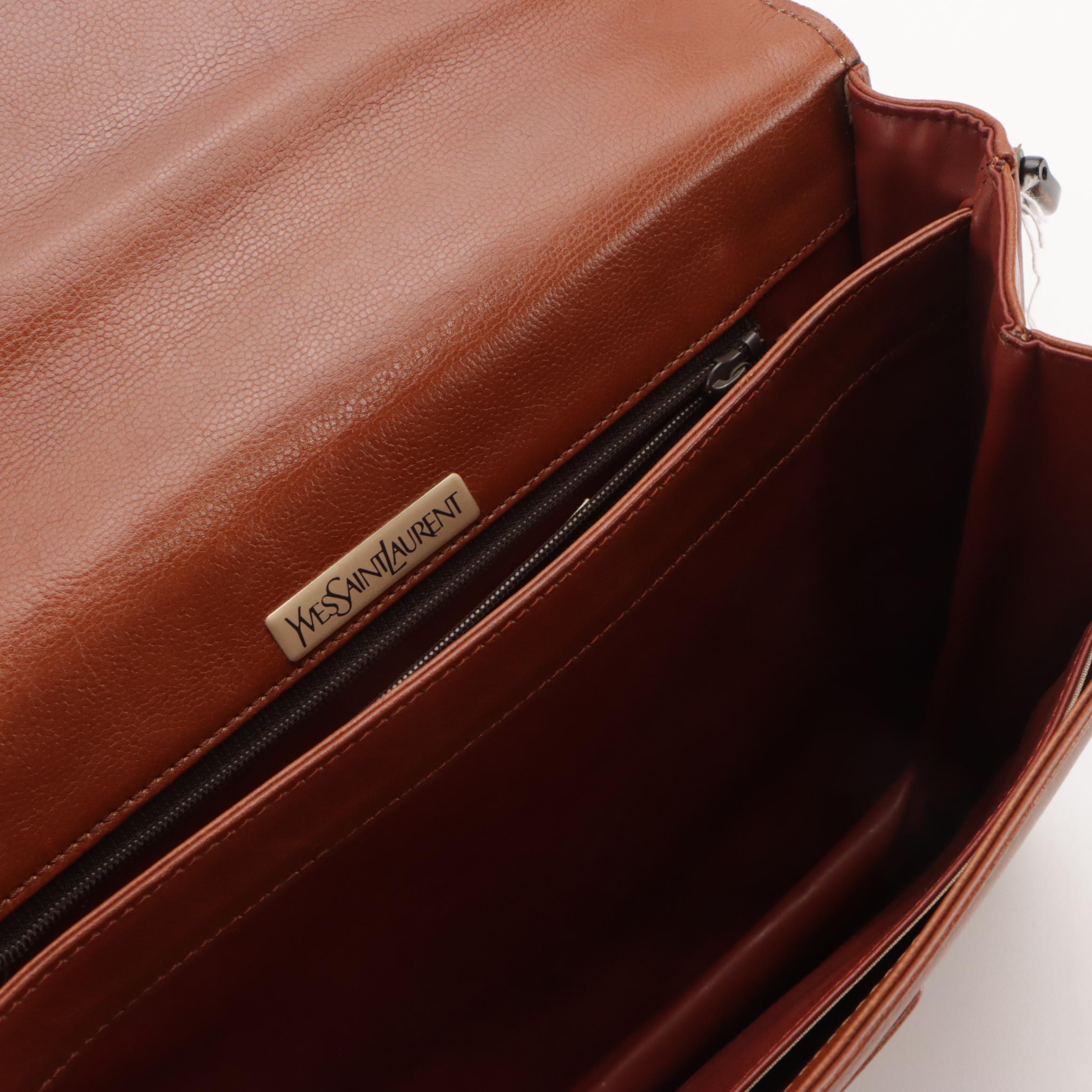 Yves Saint Laurent Brown Grain de Poudre Leather Flap Shoulder Bag