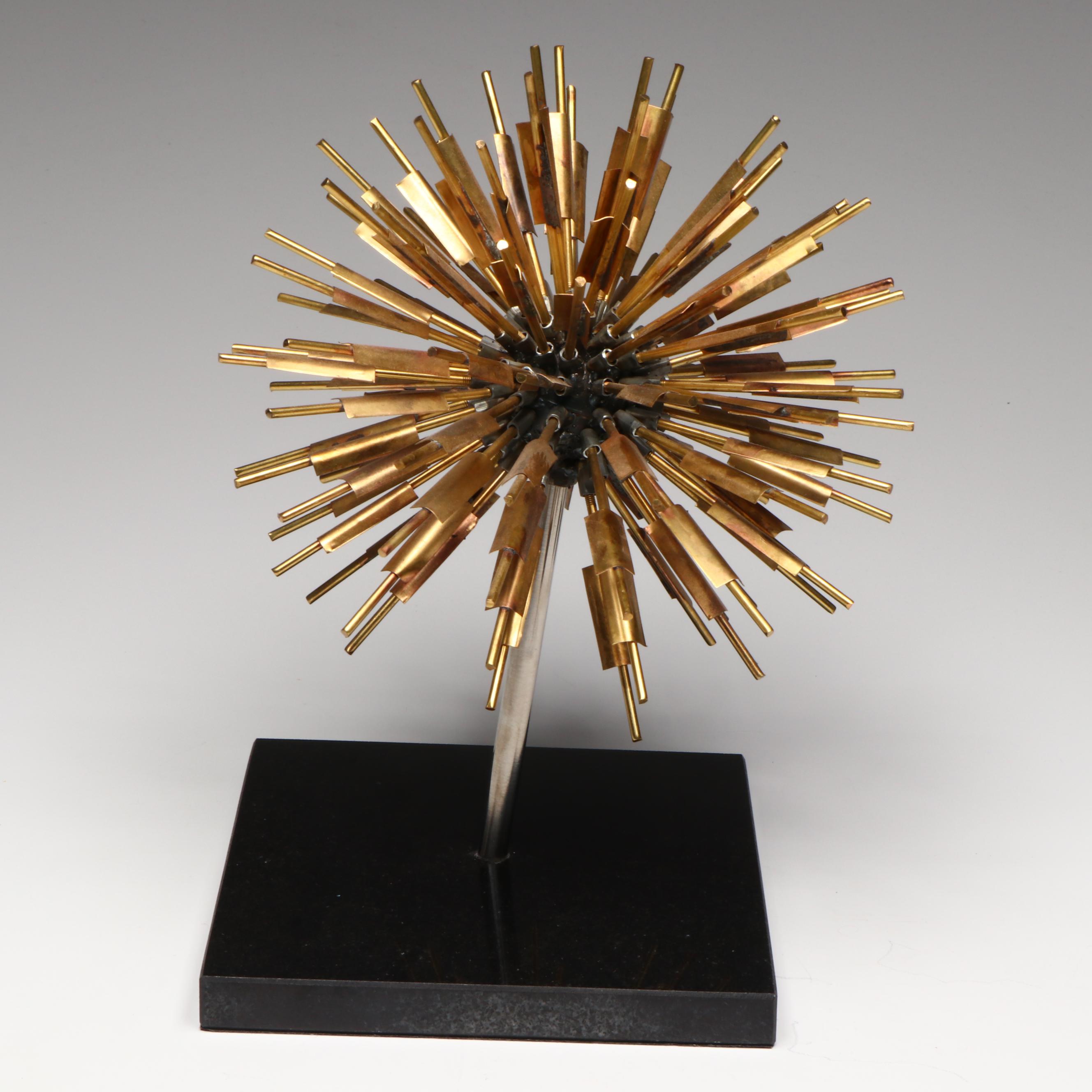 Global Views Sea Urchin Sculpture with Crystal Ball on Brass Stand
