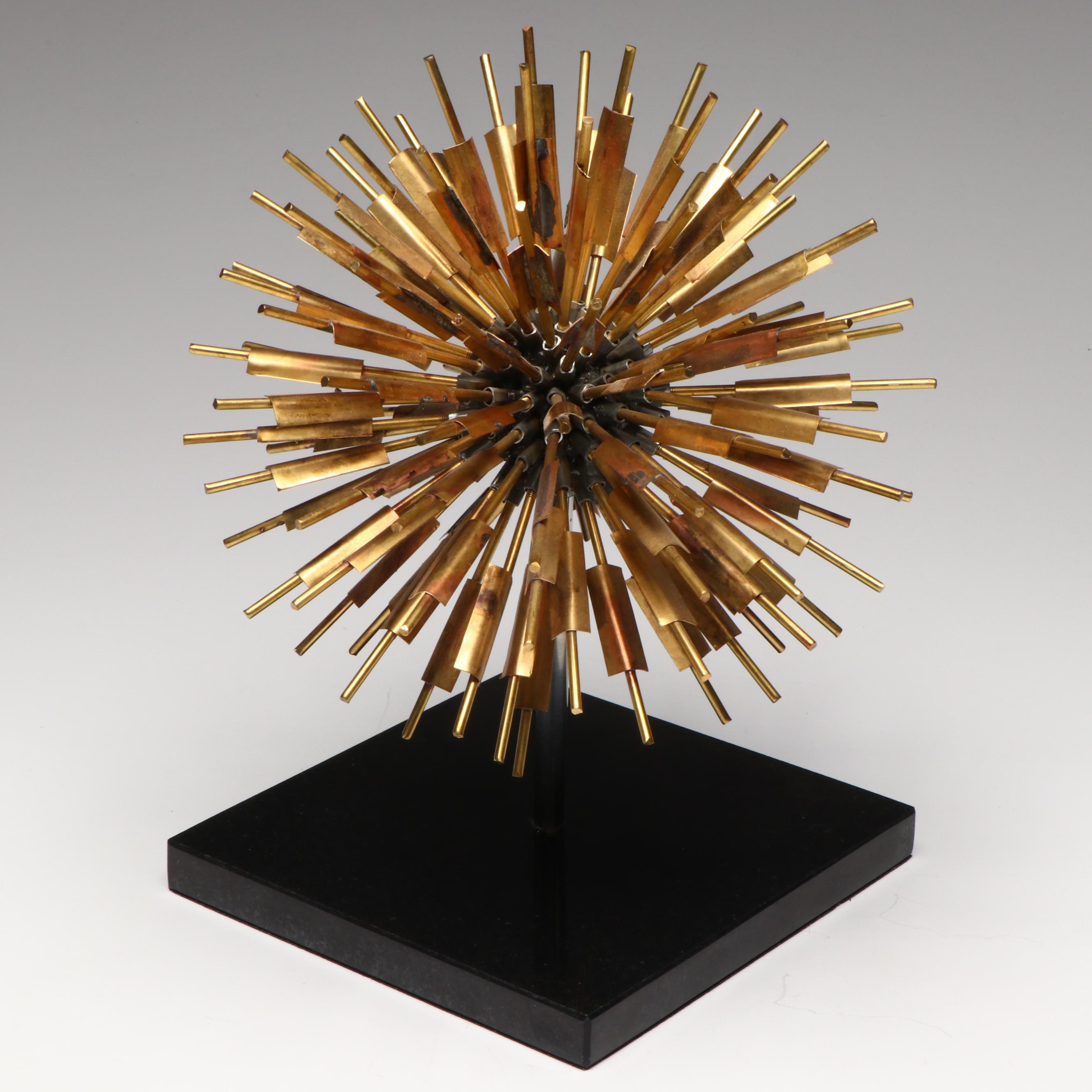 Global Views Sea Urchin Sculpture with Crystal Ball on Brass Stand