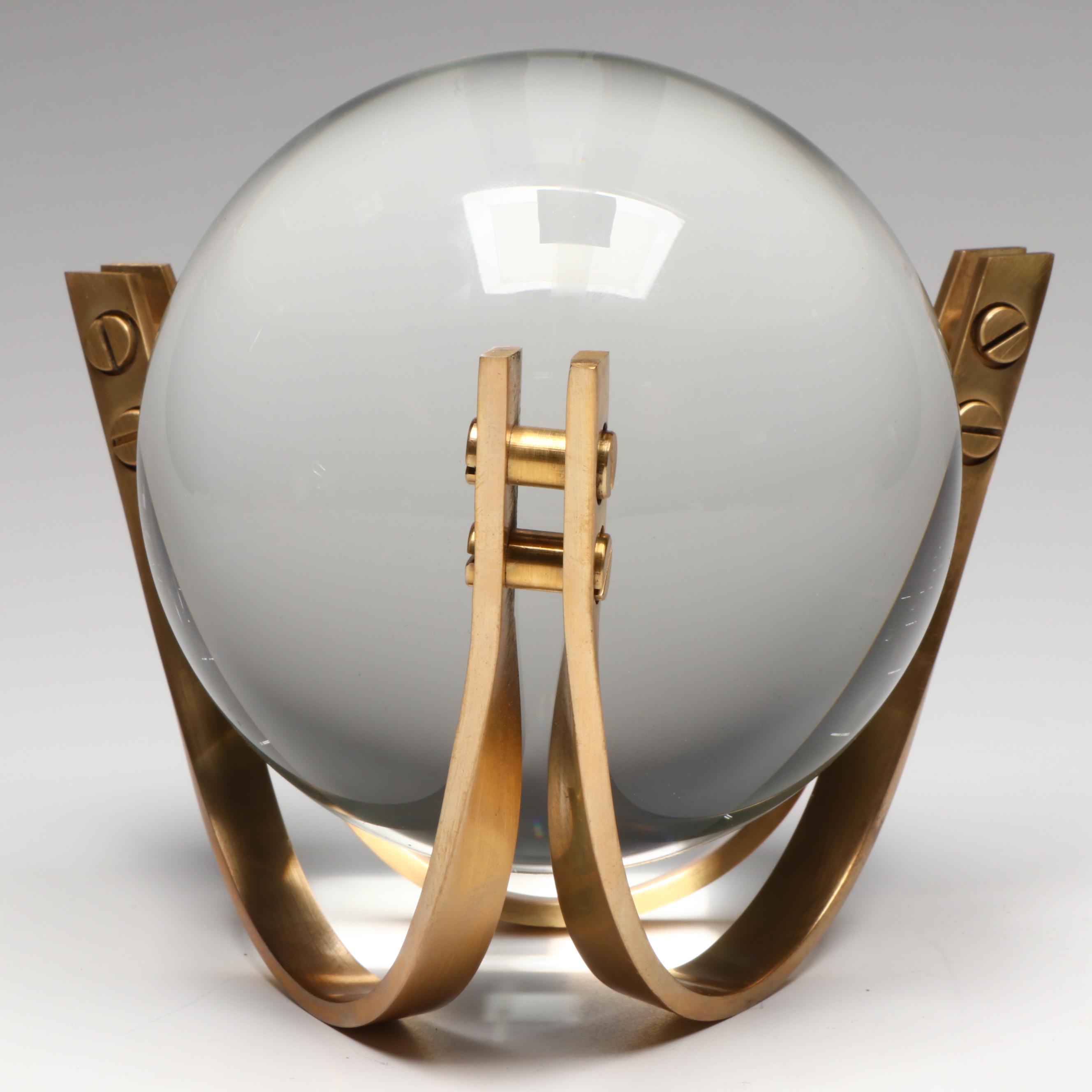 Global Views Sea Urchin Sculpture with Crystal Ball on Brass Stand