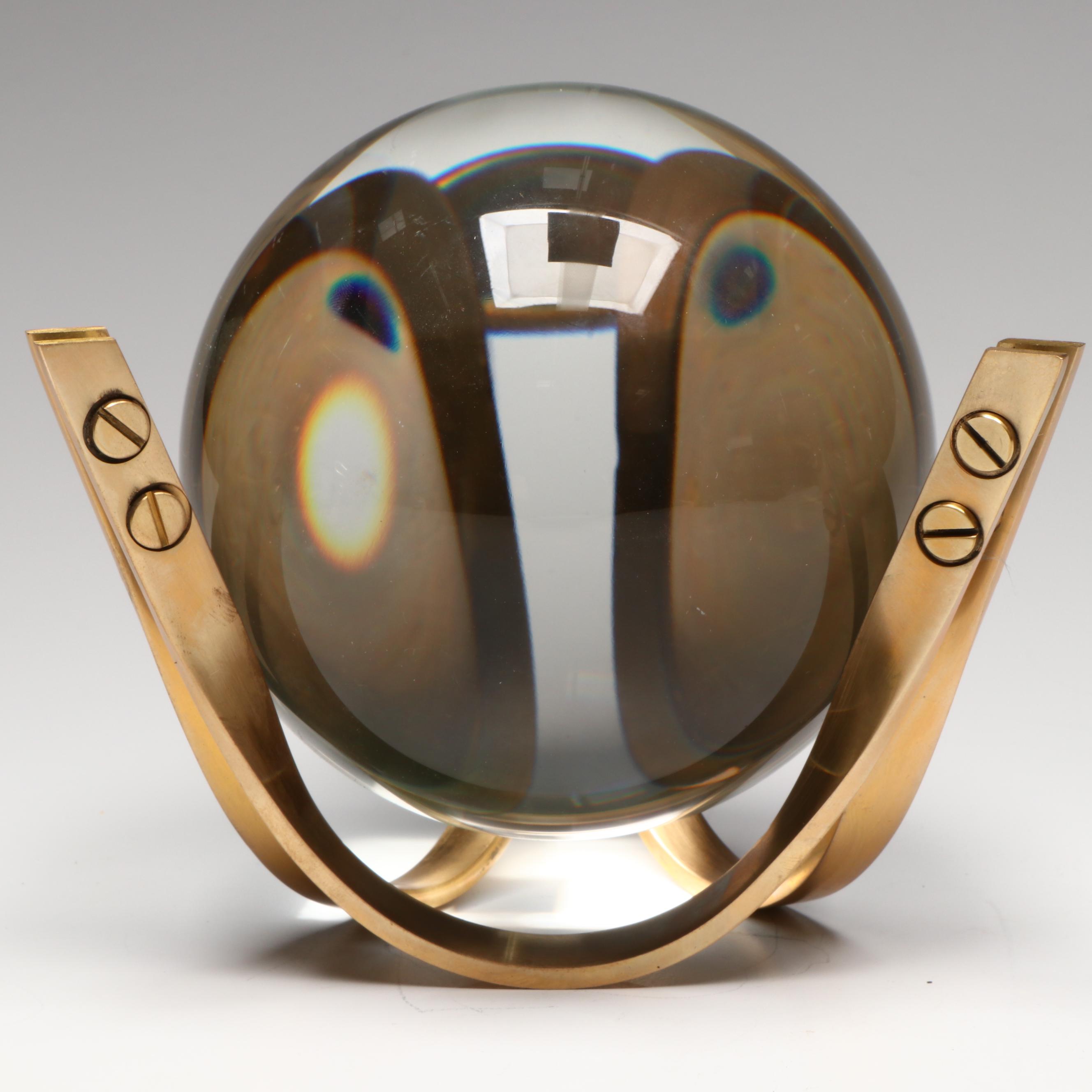 Global Views Sea Urchin Sculpture with Crystal Ball on Brass Stand