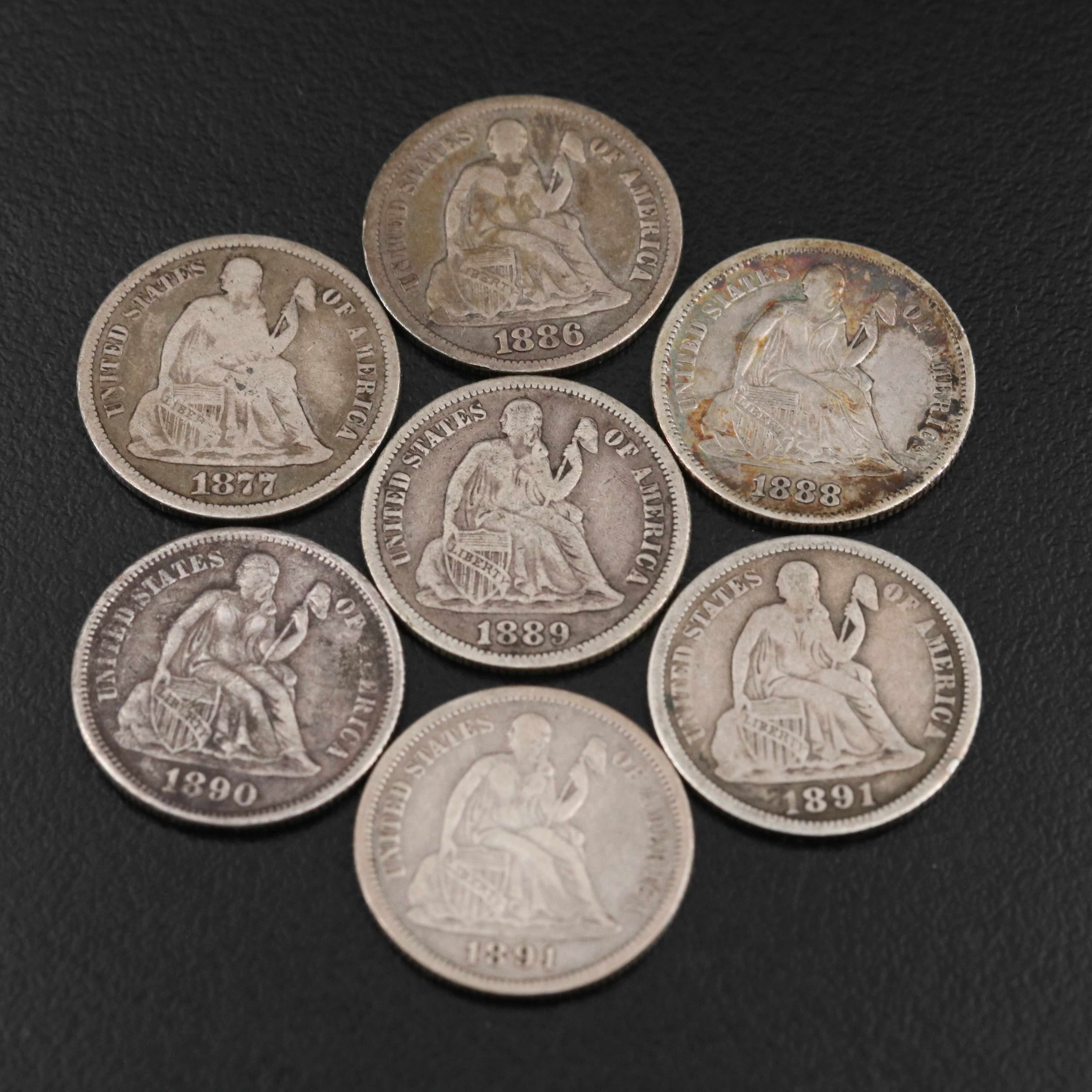 Seven Different Seated Liberty Dimes