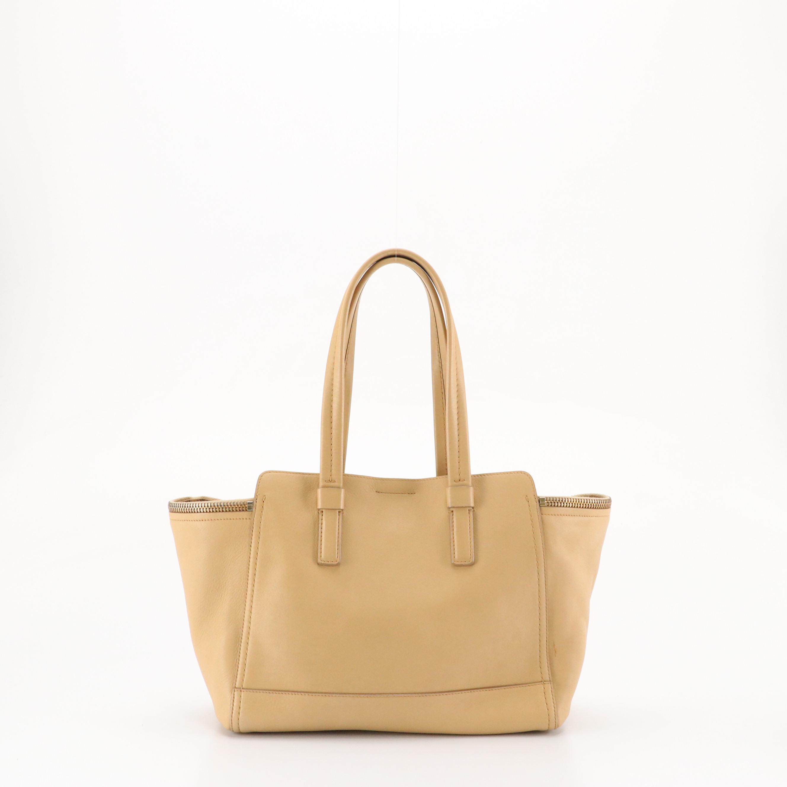Salvatore Ferragamo Gancini-Zip Tote Bag in Beige Calfskin Leather
