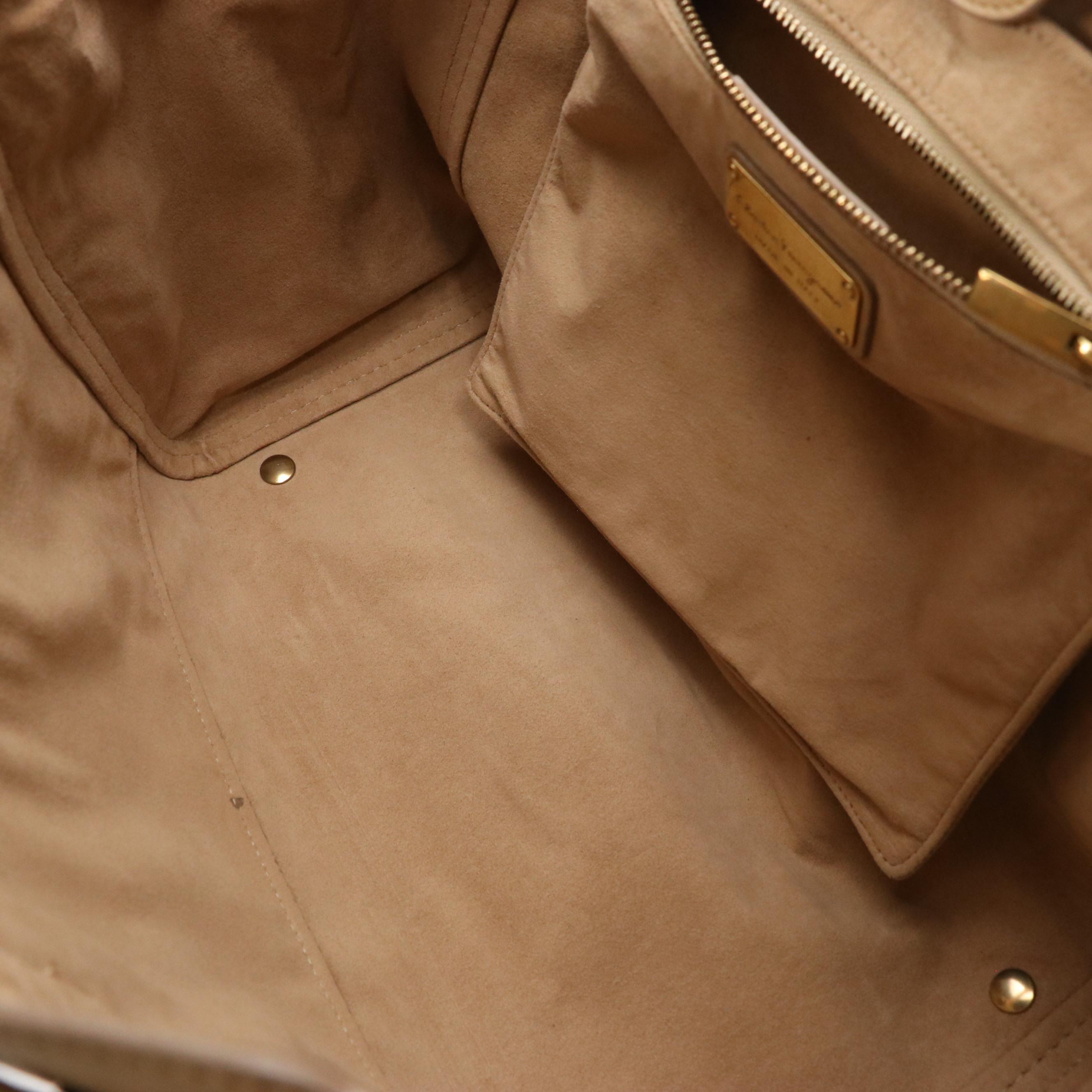 Salvatore Ferragamo Gancini-Zip Tote Bag in Beige Calfskin Leather