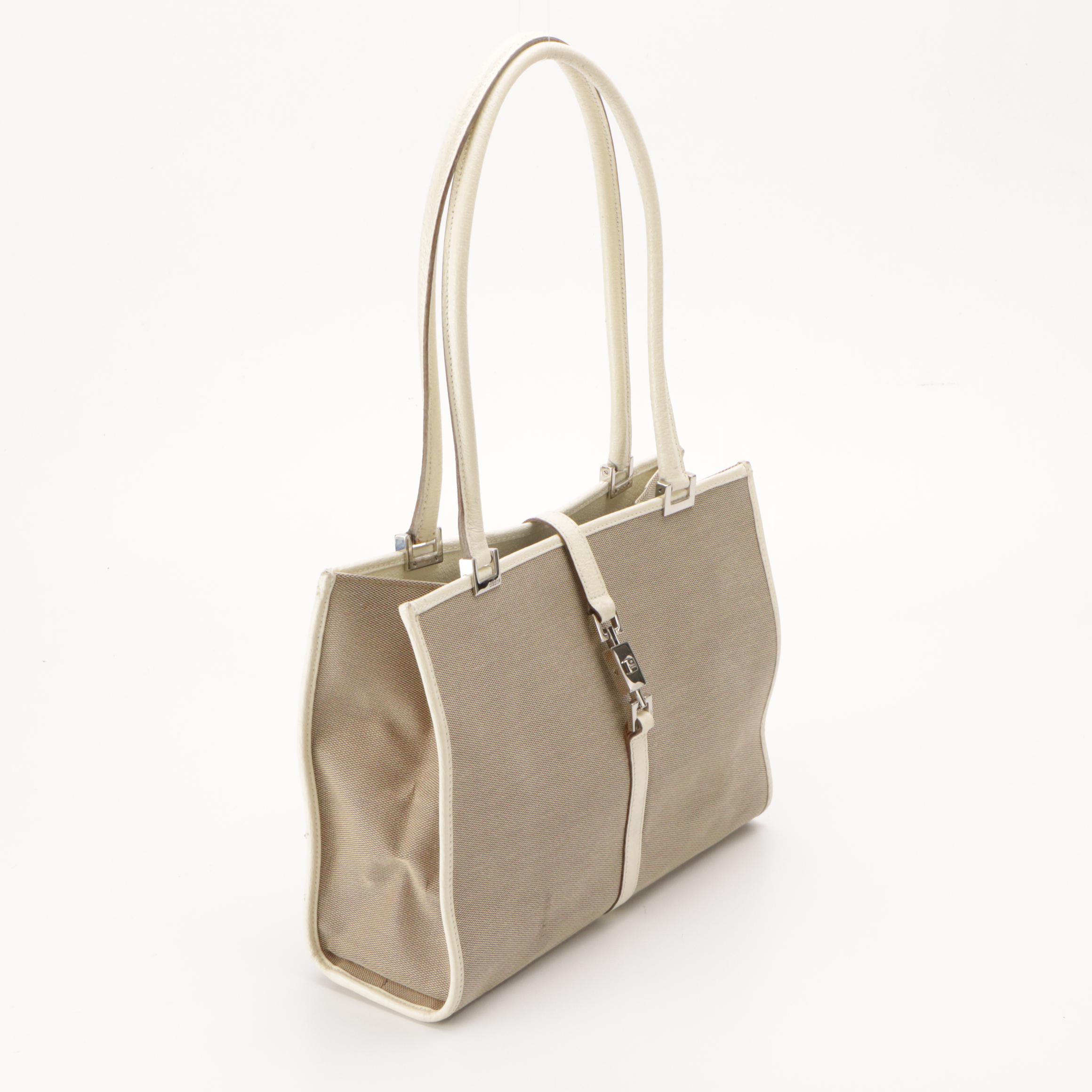 Gucci Woven Canvas and Cinghiale Leather Jackie Tote