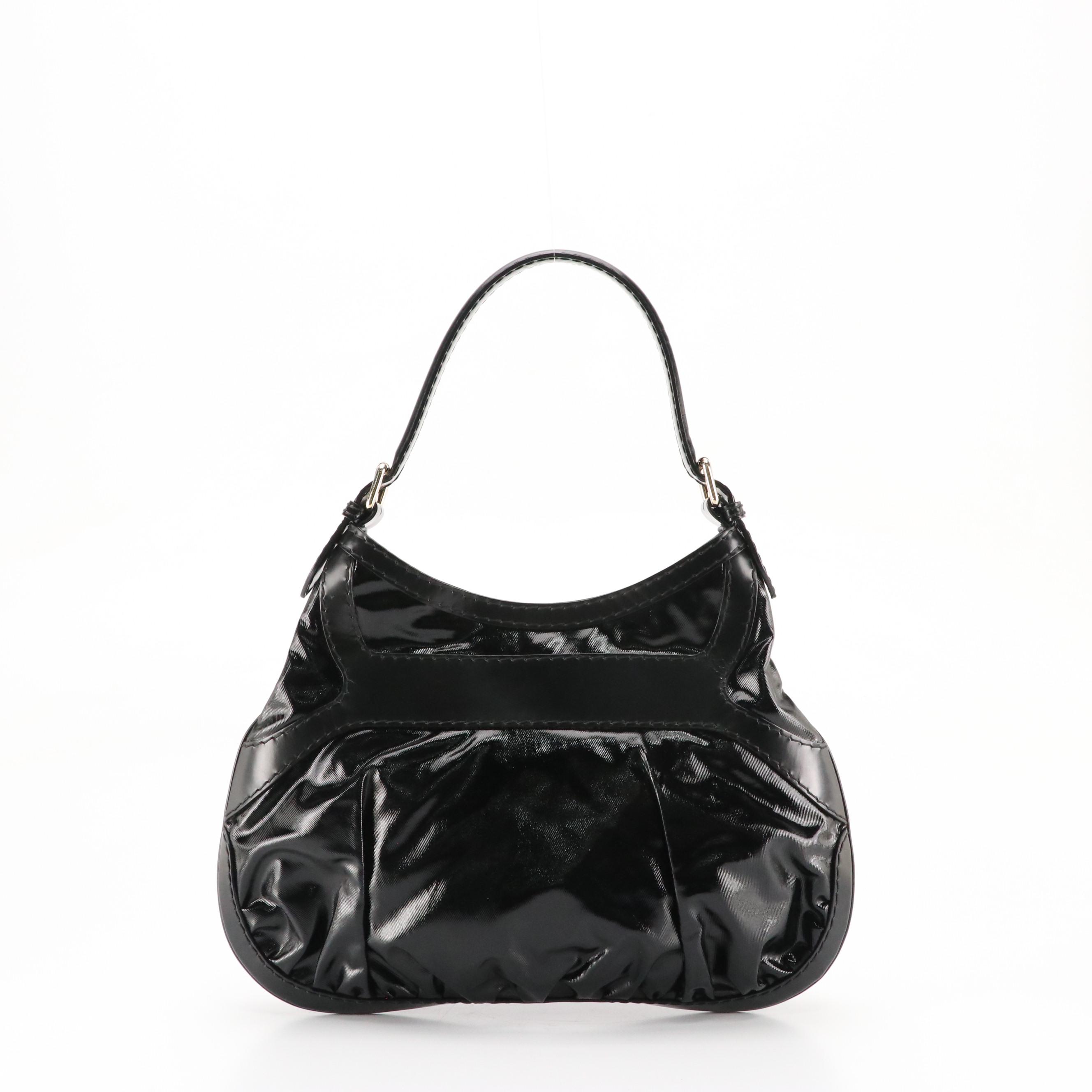 Gucci Dialux Queen Bow Buckle Hobo Bag in Black Patent and Smooth Leather